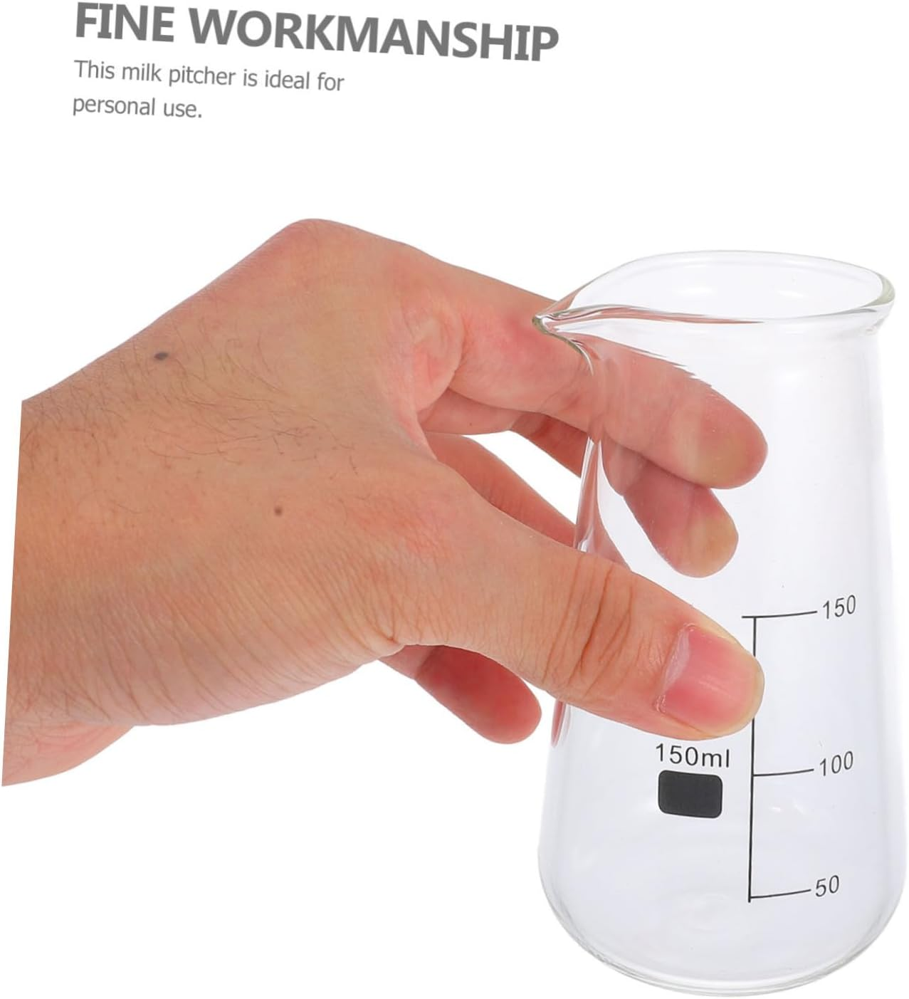 INOOMP Glass Milk Frothing Pitcher with Scale Measuring Cup Small Capacity Creamer Container for Espresso Coffee Tea Brewing Dishwasher Safe Stylish Design image number 3