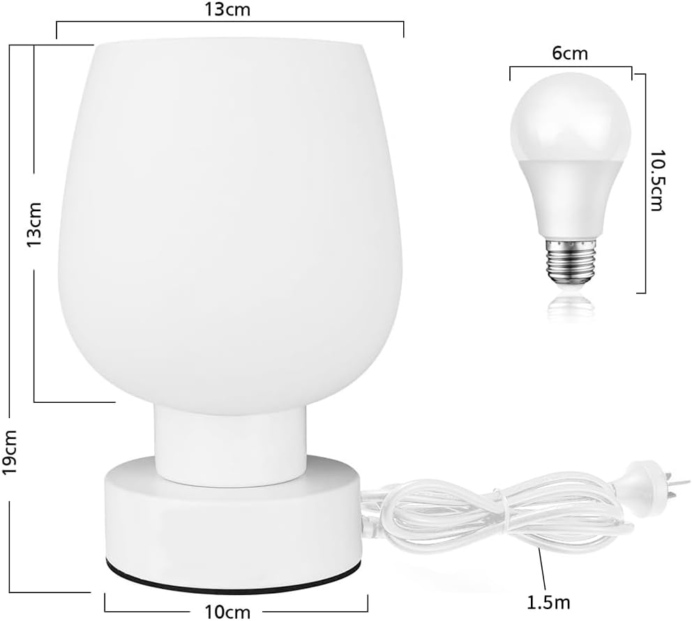 Clora Touch Bedside Table Lamp Modern Lamp for Bedroom Living Room Nightstand Desk Lamp with White Opal Glass Lamp Shade Warm LED Bulb 3 Way Dimmable image number 1