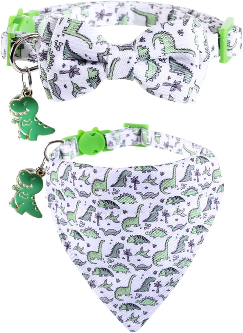 Lamphyface Cat Collar Breakaway with Cute Bow Tie Bandana and Bell Dinosaur Accessories for Kitty Adjustable Safety