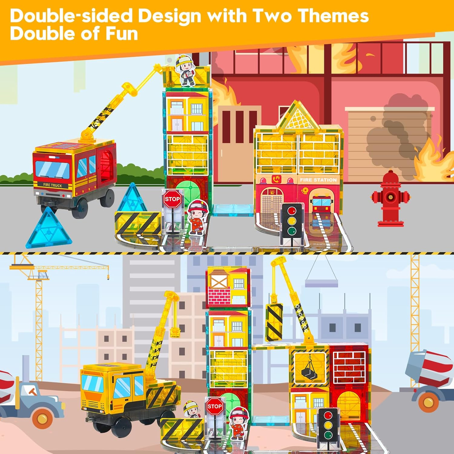 SPANKAR Magnetic Tiles Road Set for Kids, STEM Magnet Toys W/Extendable Magnetic Crane,City Building Blocks,Montessori Toys for Toddlers,Construction Gift Toy for 3 4 5 6 Year Old Boys & Girls image number 2