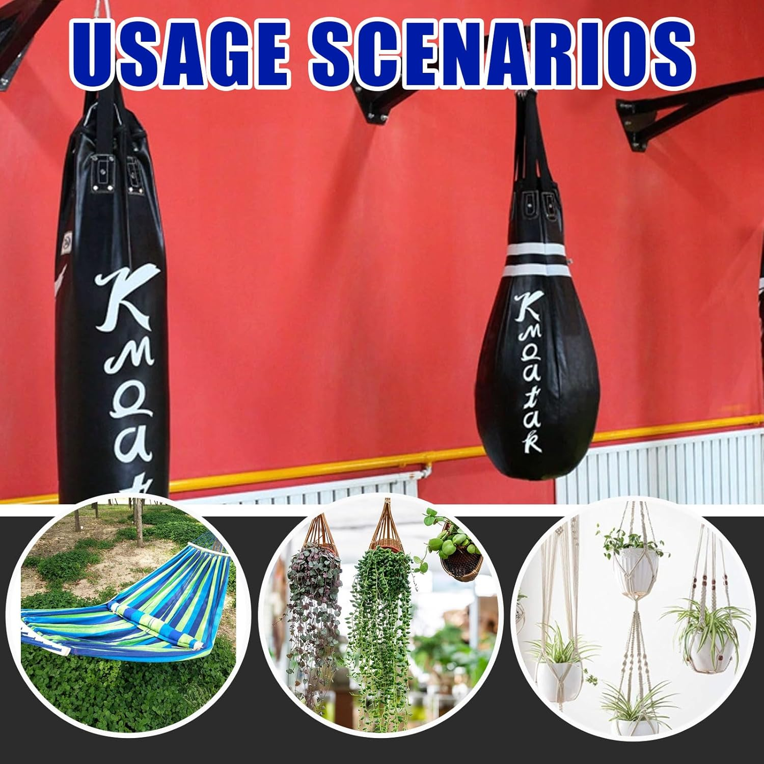 Glarks 8Pcs M6 Stainless Steel Pad Eye Plate Hook and Snap Hook Kit, Square Eye Plate U Hooks Heavy Duty Ceiling Hooks and Carabiner Clips Snap Hook for Ceiling and Mounting Hanging Hardware image number 3