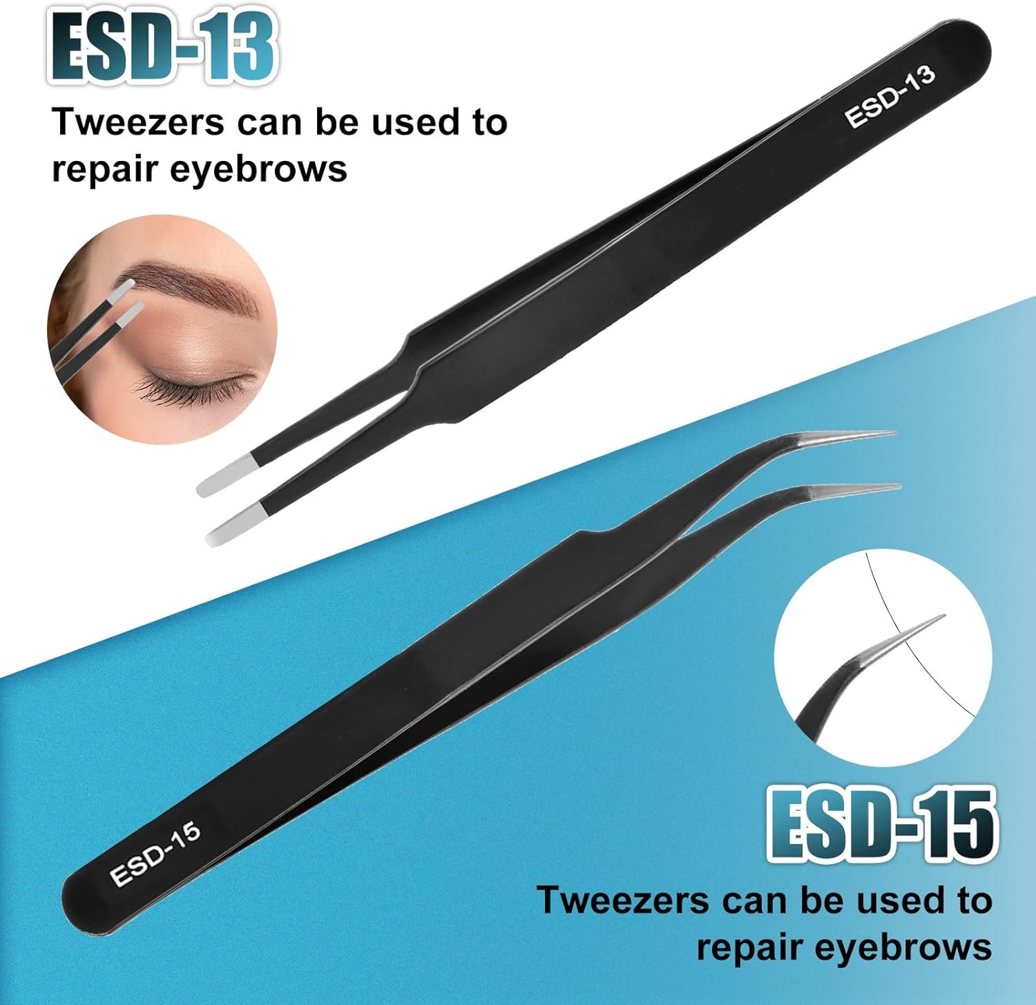 10Pcs Precision Tweezers Set, Upgraded Anti-Static Stainless Steel Tweezers with Storage Box, for Craft, Electronics, Jewelry-Making, Laboratory Work, Soldering, DIY image number 5