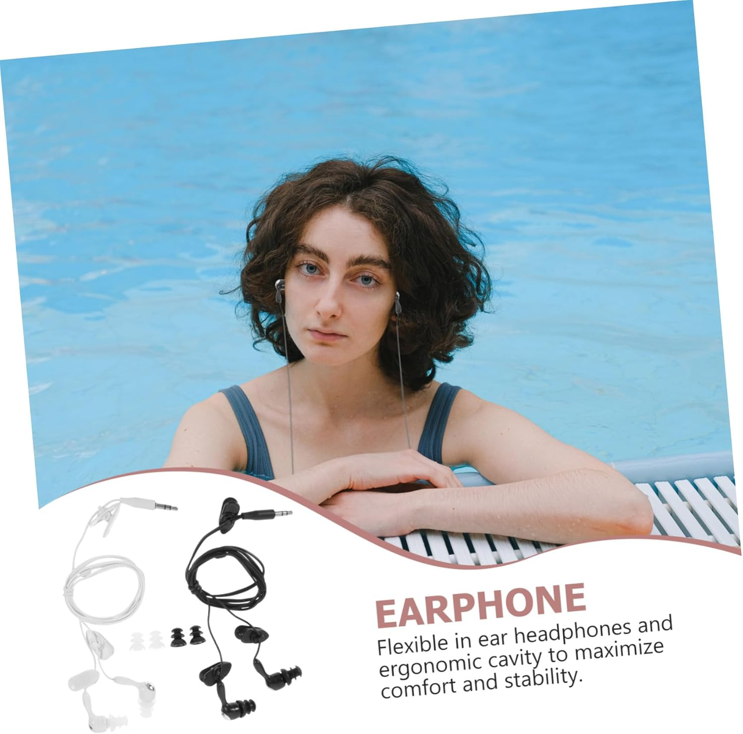 Waterproof Mp3 Earphones 2Pcs In-Ear 3.5Mm Ear Hook Swimming Earbuds Adult Underwater Ear Protector for Bathing and Diving, White and Black image number 6