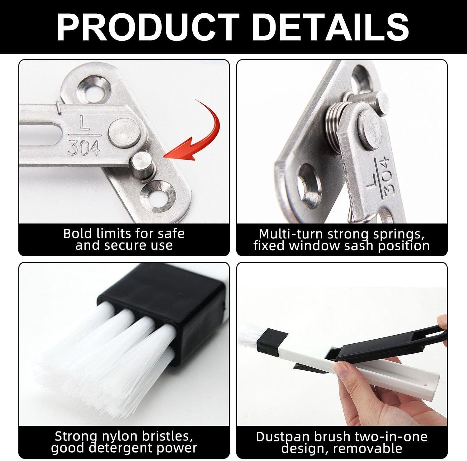 BIFHIG Pack of 2 Stoppers with Screws and 2 Window Gap Brushes, Removable Window Holder, Groove Cleaning Brush, Practical Cleaning Tool. image number 5