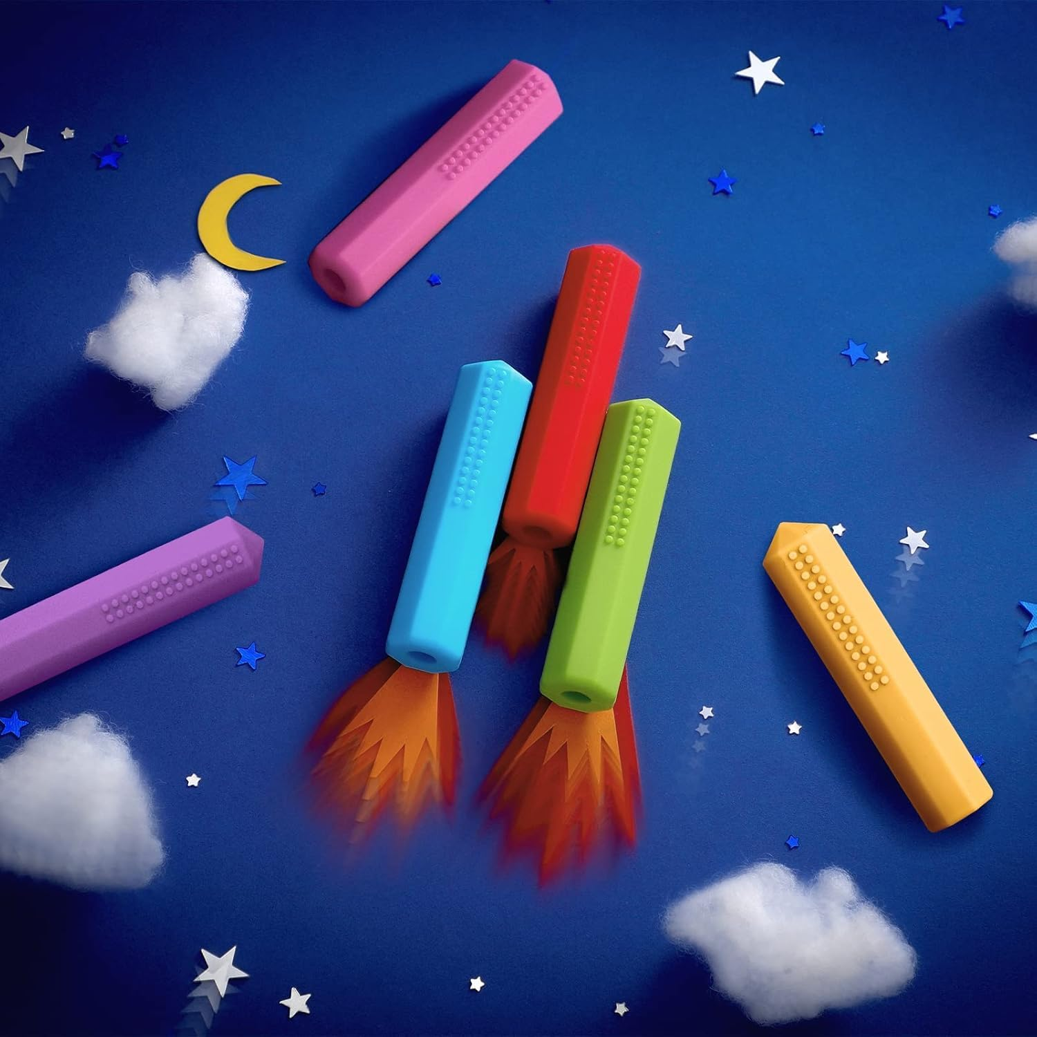 6 Pencil Caps Chewable Pencil Pencil Caps (Red, Pink, Orange, Purple, Blue, Green) image number 4