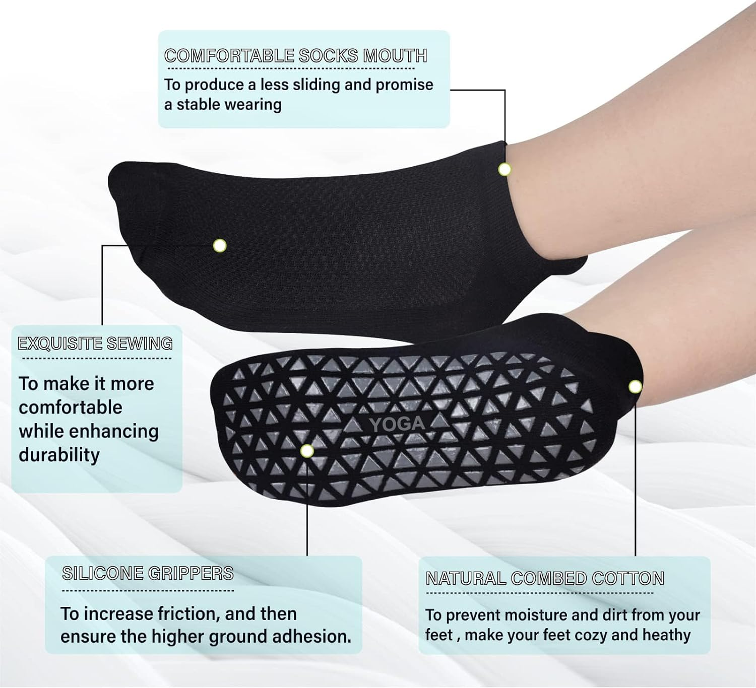 ZANZER Non Slip Yoga Socks with Grips for Pilates, Ballet, Barre, Barefoot, Hospital anti Skid Socks for Women image number 5