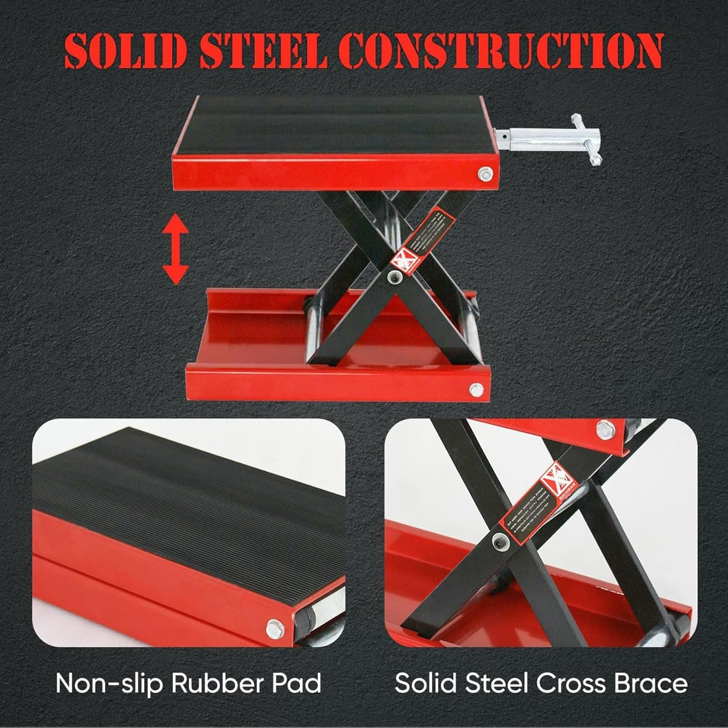 Motorcycle Lift, Steel Wide Deck Motor Crank Center Scissor Lift Jack Hoist Stand for Street Dirt Bikes Cruiser Touring Motorcycles Atvs, 500Kg Capacity Red, 36 * 23 * 34Cm image number 3