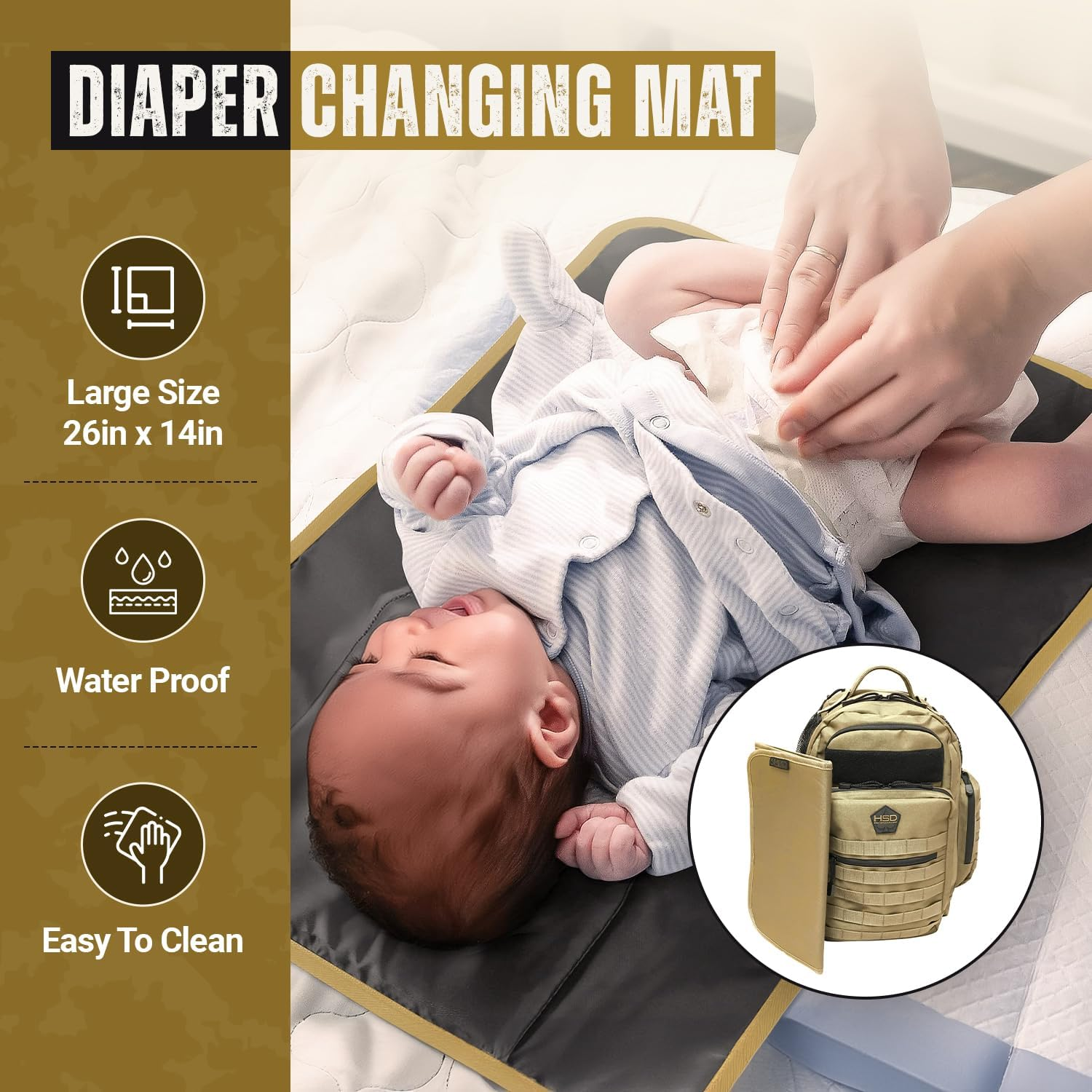 HSD Dad Diaper Bag Backpack, Changing Mat, Wipes & Bottle Pockets, Waterproof image number 5