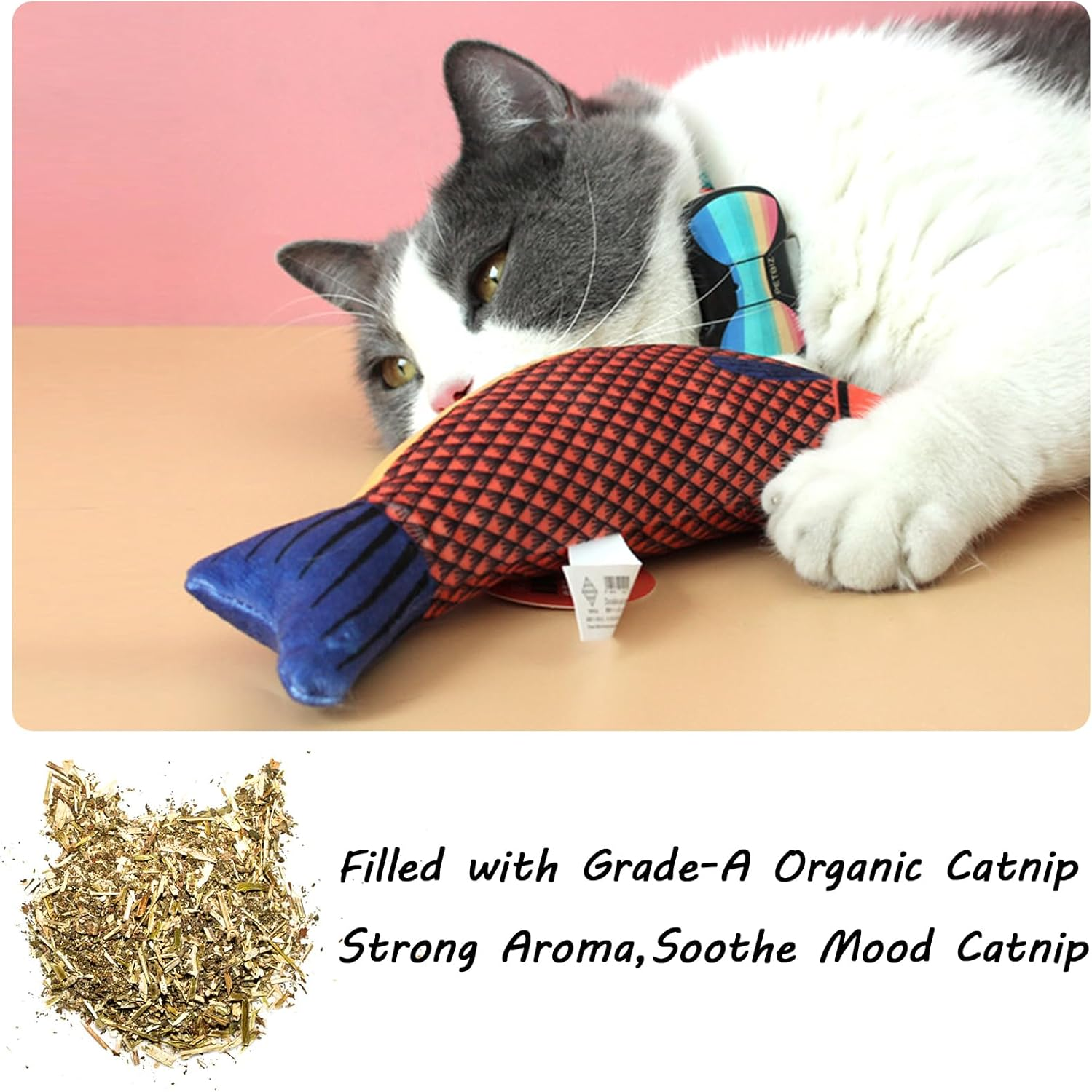Catnip Toys Cat Fish Plush Toys, Cats Chew Toys for Indoor Kitten Kitty, Cat Interactive Toys Cat Teething Chew Toy Bite Resistant image number 3