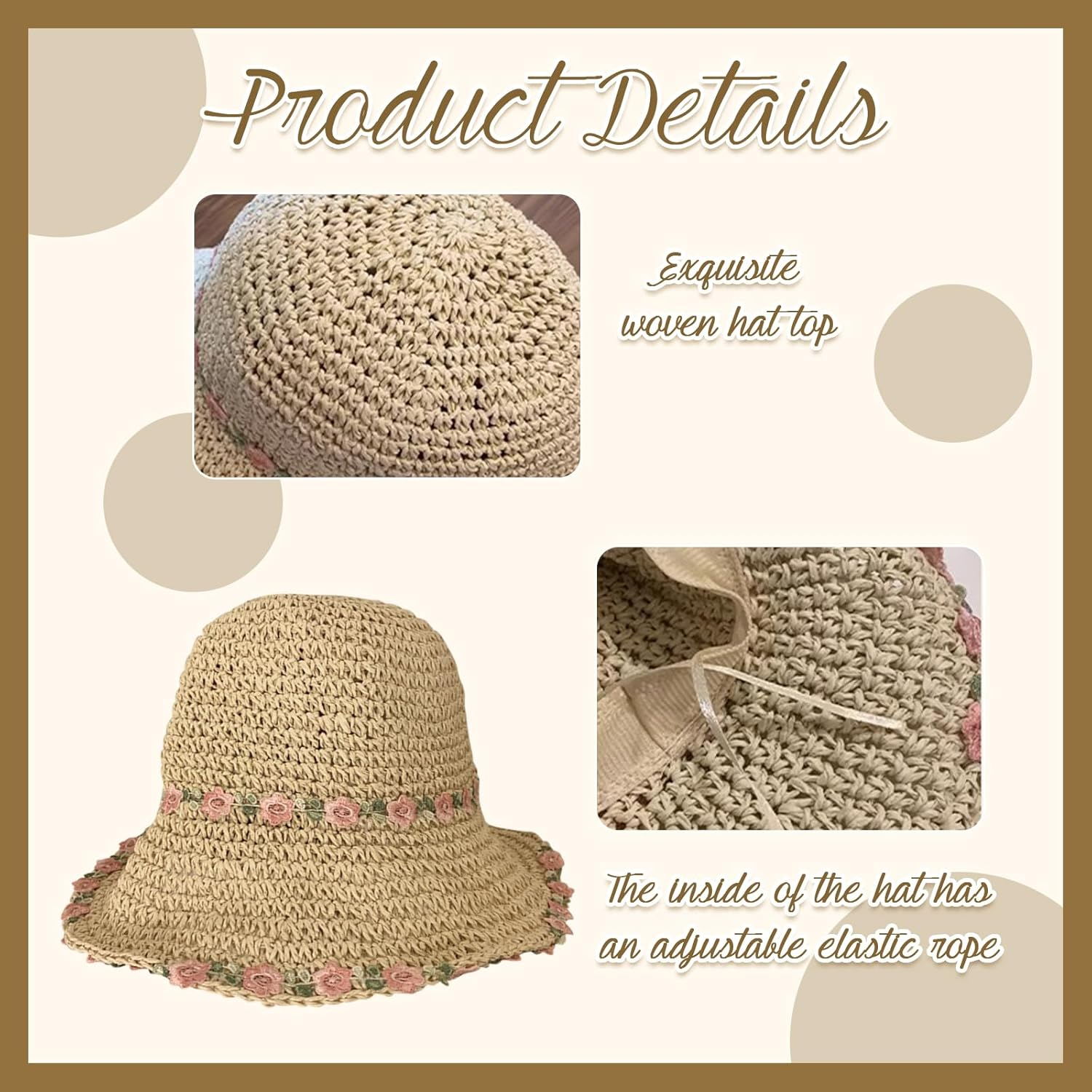 Cosiesnest Straw Hat Women'S Sun Hat Breathable Summer Hat Women'S Straw Hat Summer with Embroidered Flower Sun Hats Foldable Suitable for Hiking Camping Tourism image number 1