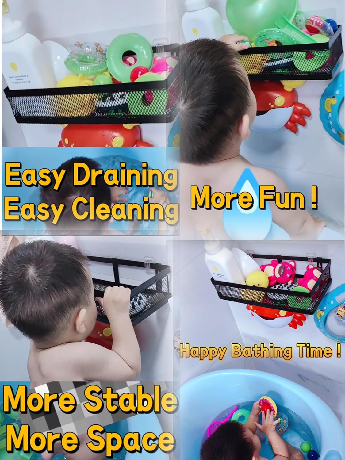 PUSDON Hanging Storage Baskets Organizer Wall Mount, Metal Wire Storage Bin Rack for Kitchen Bathroom Shower Spice Shelf Home Decor Essentials Black-2 Packs (Netting) image number 4