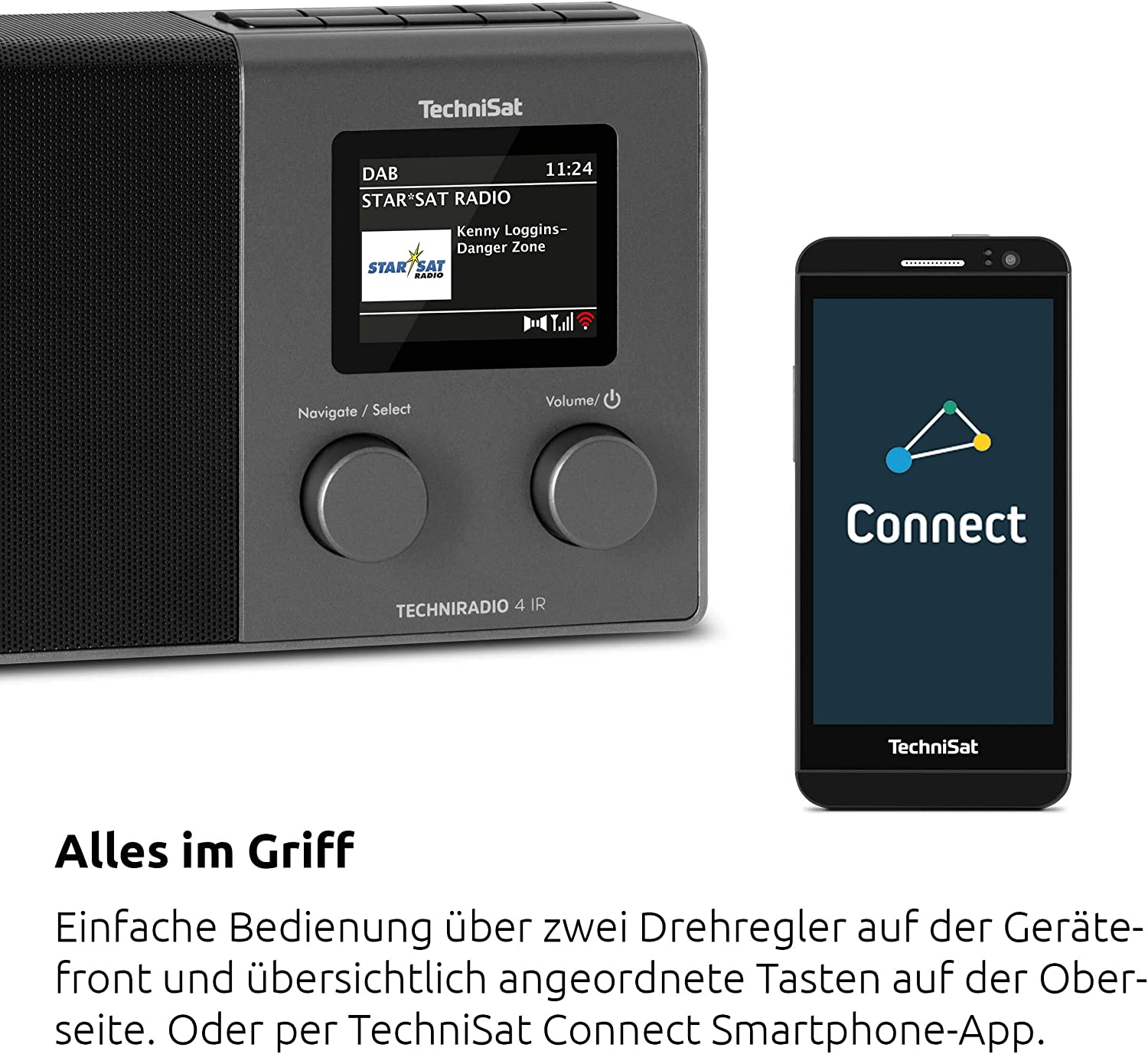 Technisat TECHNIRADIO 4 IR - Compact Internet Radio Design Radio (DAB+, FM, Internet via Wifi, Dimmable Colour Display, Alarm Clock, Equalizer, Program Memory, 3W Mono Speaker) Black/Silver image number 2