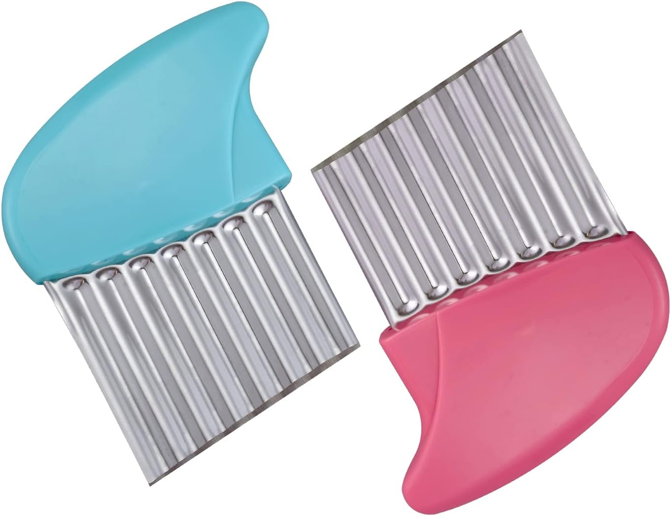 Crinkle Cutter, Stainless Steel Waffle Fry Cutter, Wavy Chopper for Veggies Potato Carrots Butter Lettuce, 2 Pcs(Pink and Blue)