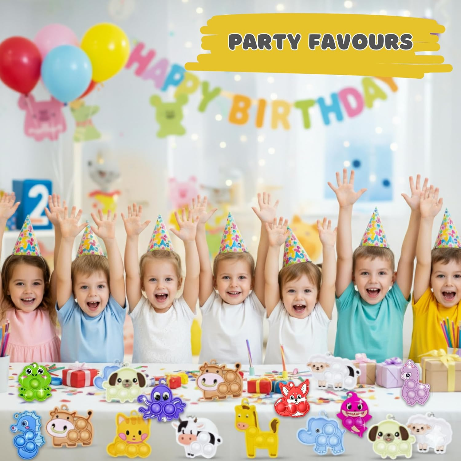 36Pcs Animal Pop Fidget Keychains - Party Bag Fillers for Kids, Lolly Bag Fillers, Bulk Toys for Classroom Prizes, Stress Relief Party Favours, Stocking Fillers for Kids, Pinata Fillers image number 4