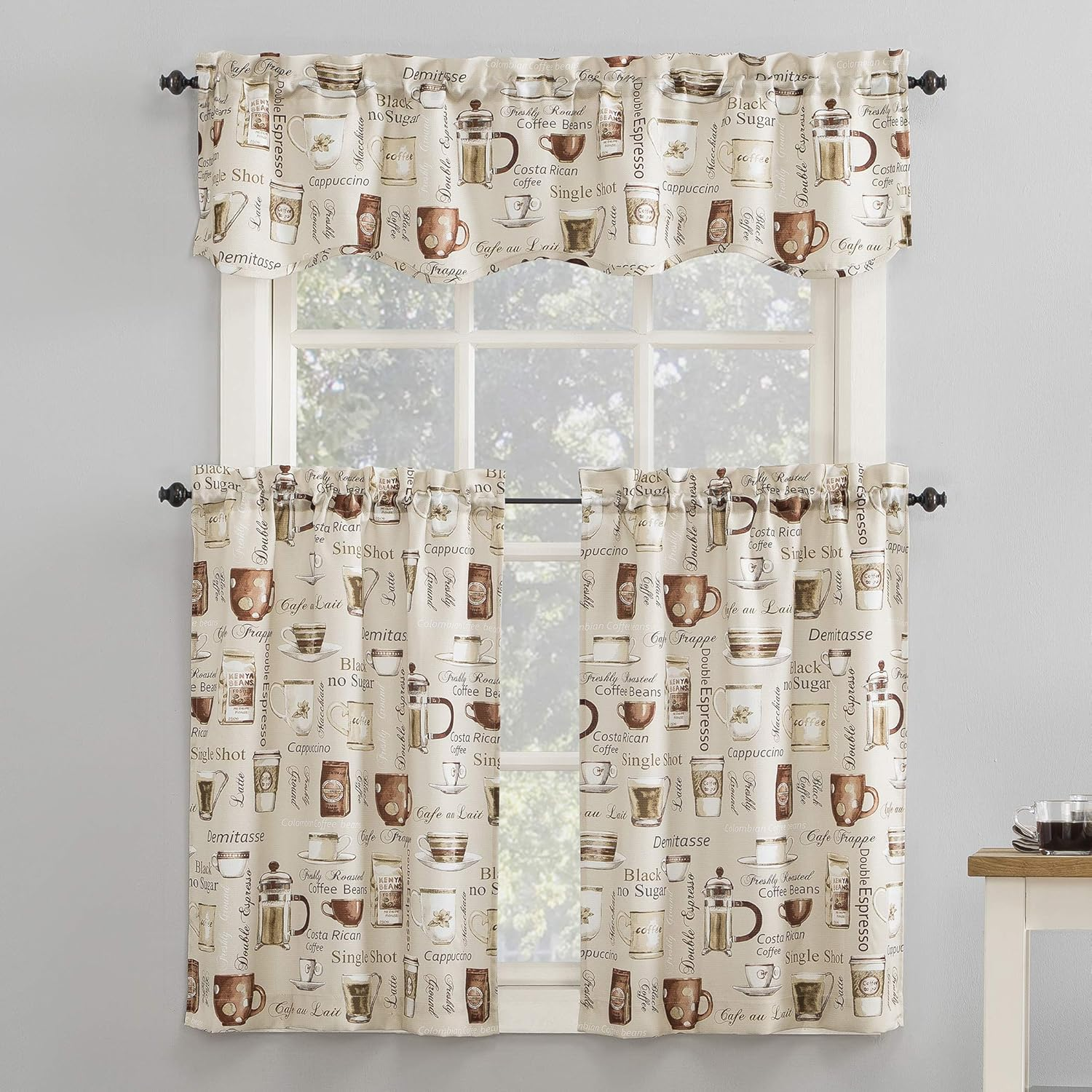 No. 918 Bristol Coffee Shop Semi-Sheer Rod Pocket Kitchen Curtain Valance and Tiers Set, 54" X 36", Ivory Off-White image number 4