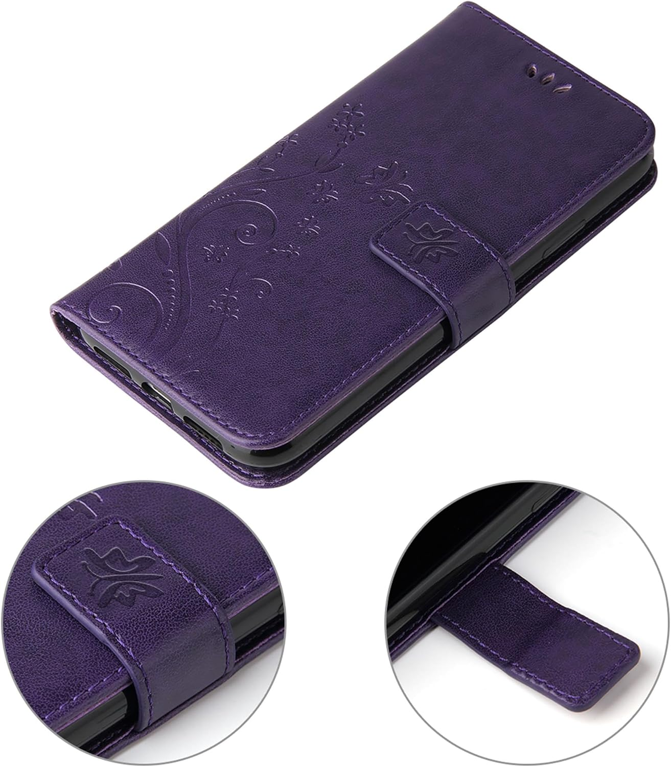 LBH Mobile Phone Case Compatible with Apple Iphone 17 Air Case Butterfly Flowers Flower Stand Function Protective Case Magnetic All-Round Protection 360 Degree Flip Case Cover Purple image number 3