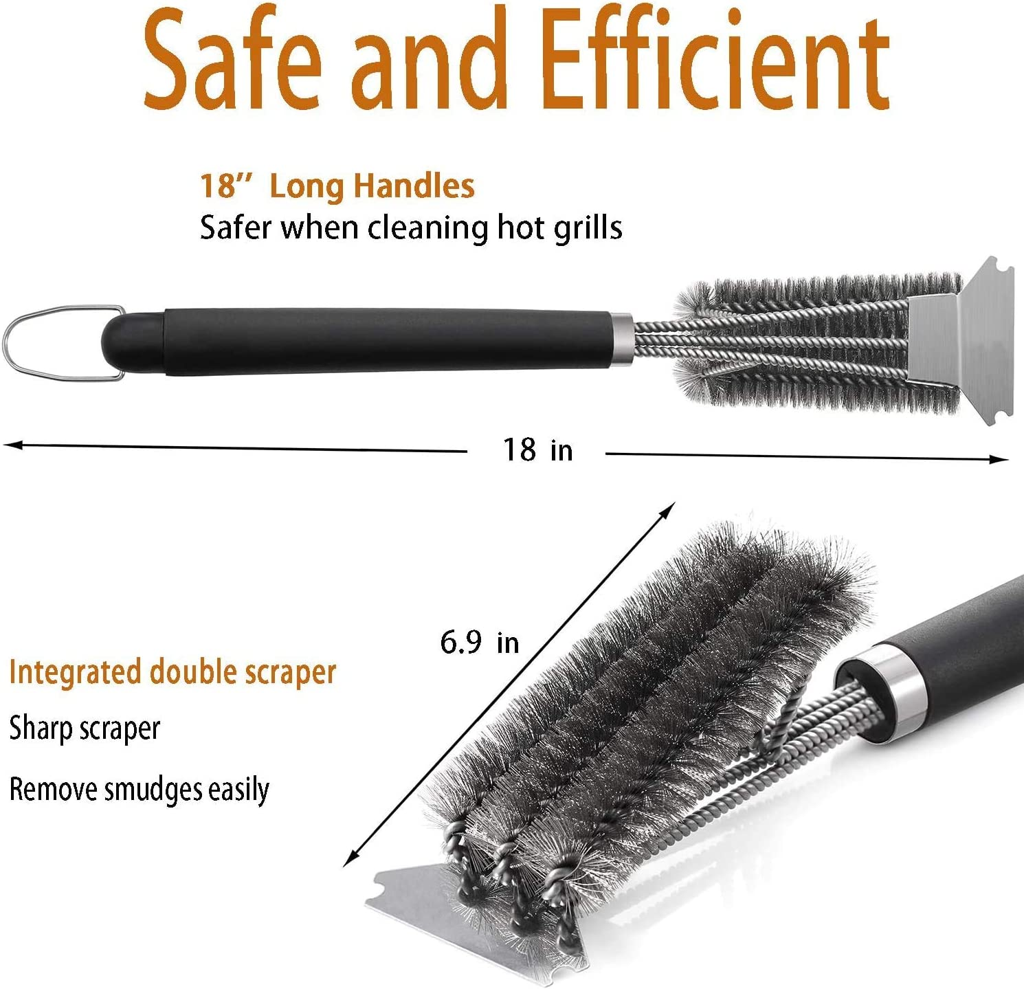 Grill Brush and Scraper, Best BBQ Cleaner, Stainless Steel Wire Bristles Brush Double Scrapers and Stiff 18 Inch Handle, Best Barbecue Cleaning Brush for All Grill Types, Ideal Barbecue Accessorie image number 3