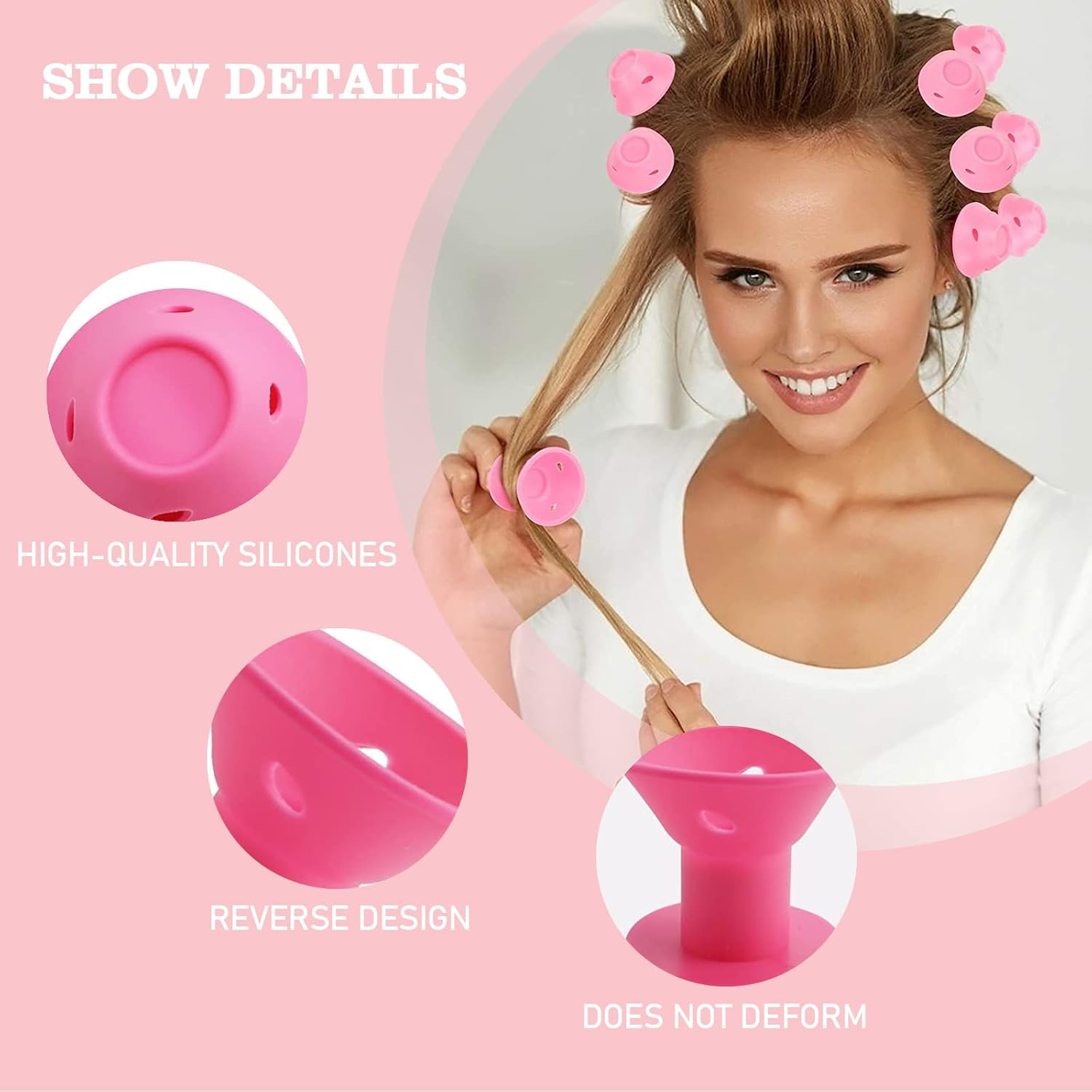 CZAYEFNH 40 Pieces Silicone Hair Rollers Self Grip Curlers, Curlers without Heat Hair Curler for Long Short Hair, Curler Set for Hair (Blue + Pink) image number 6