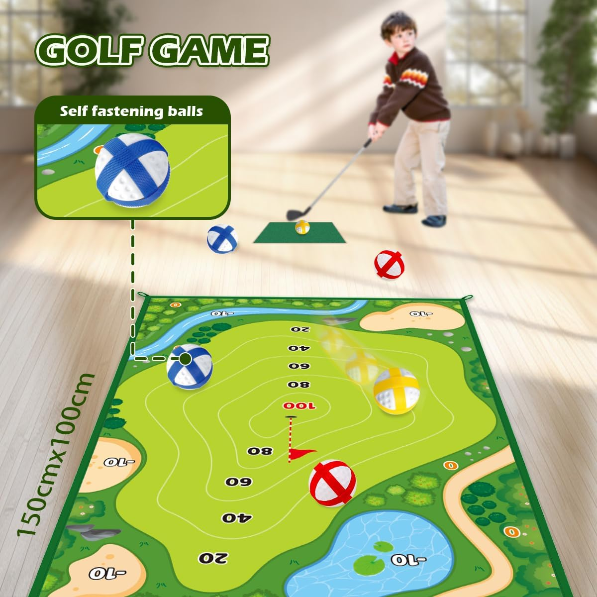 Kaekid Kids Golf Toys Set, Indoor Outdoor Sport Toy,Golf Hitting Mat & Training Golf Balls & Club Equipment, Golf Chipping Games for Family, Birthday Gifts for 3 4 5 6 7 8 Year Olds Boys Girls image number 3