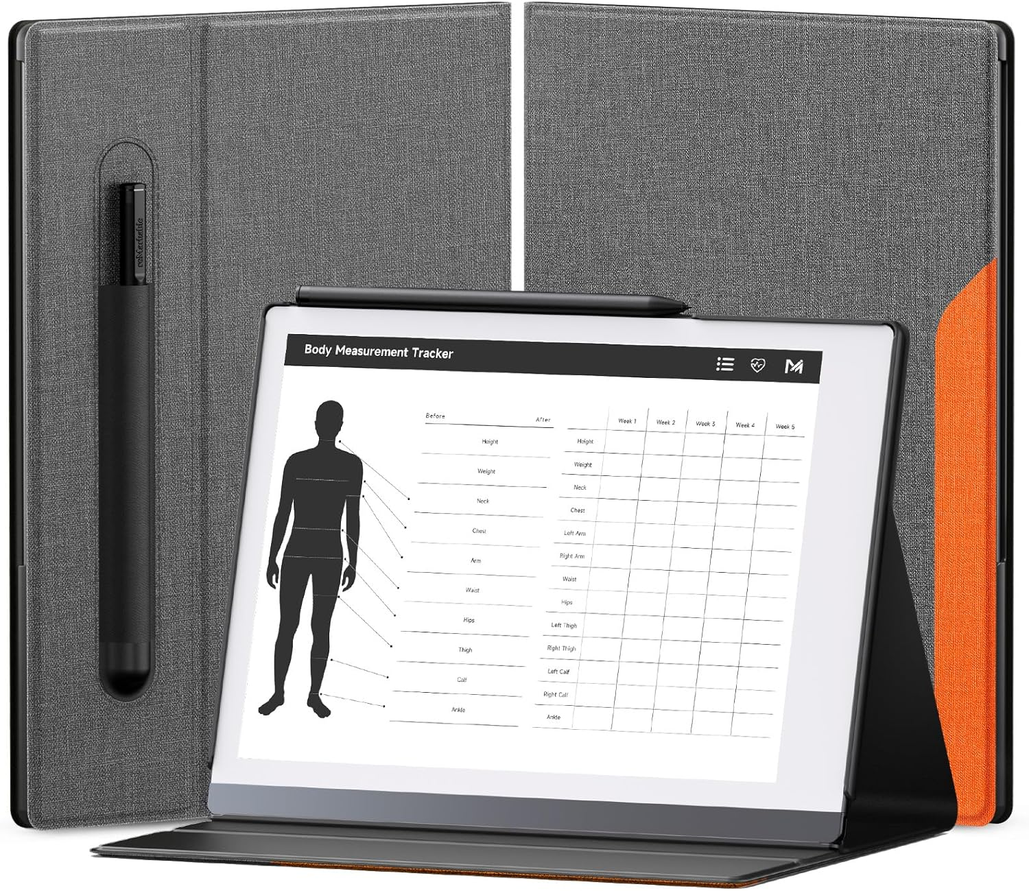 OLAIKE Book Folio Case for Remarkable 2 Paper Tablet 10.3" 2020 Released, Premuin Fabric Smart Cover with Pen Pocket, Stable Folding Stand Design (Not for Remarkable 1),Gray & Orange