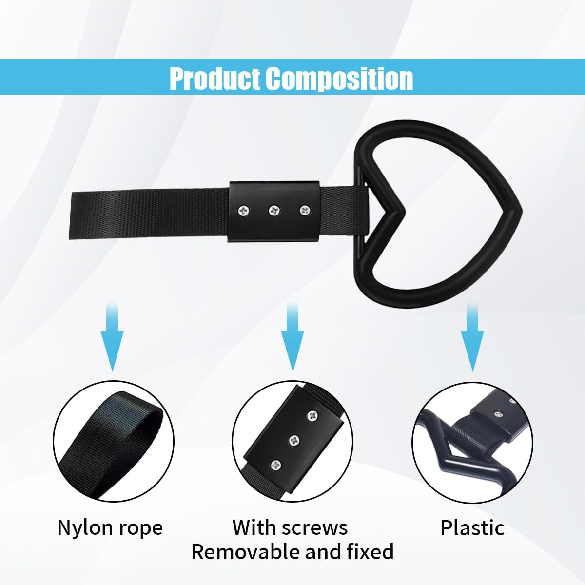 GLSOWEE 2PCS Heart-Shaped Car Handle Straps, Auto Grap Handle Warning Pull Ring, Heart Decor for Car, SUV, Subway, Bus - Light Pink image number 4