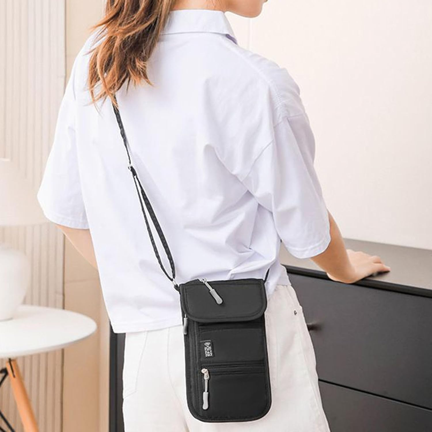 Passport Pouch for Travel, Travel Money Pouch, Anti-Theft Document Holder Card Carrier for Daily Hiking Running Vacation Business Short Trips Gym Beach Camping Commute Mobile Phone image number 3