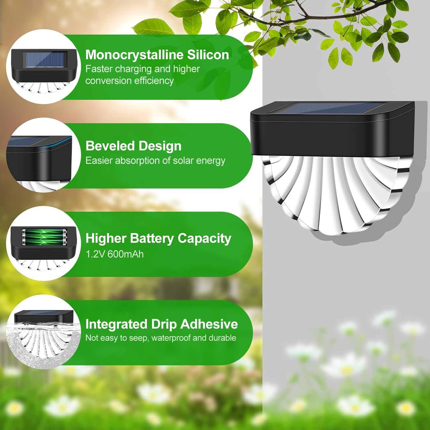 Solar Lights Outdoor, 8 Pack Solar Fence Lights Outdoor Waterproof, 2 Lighting Modes Solar Wall Light for Outdoor Stairs, Step, Fence, Yard, Patio and Pathway, Warm/Multicolor image number 6