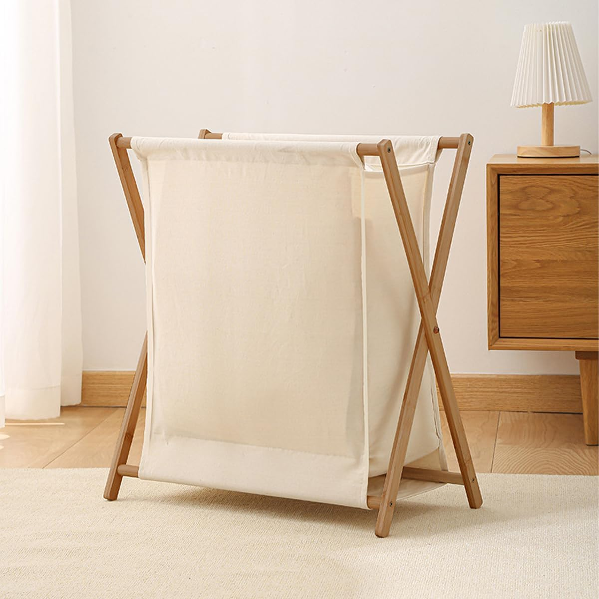 AIMALL Foldable Laundry Basket with Solid Wood Frame, Breathable Fabric, Large Capacity for Bathroom and Bedroom, Detachable Design, 3 Sizes