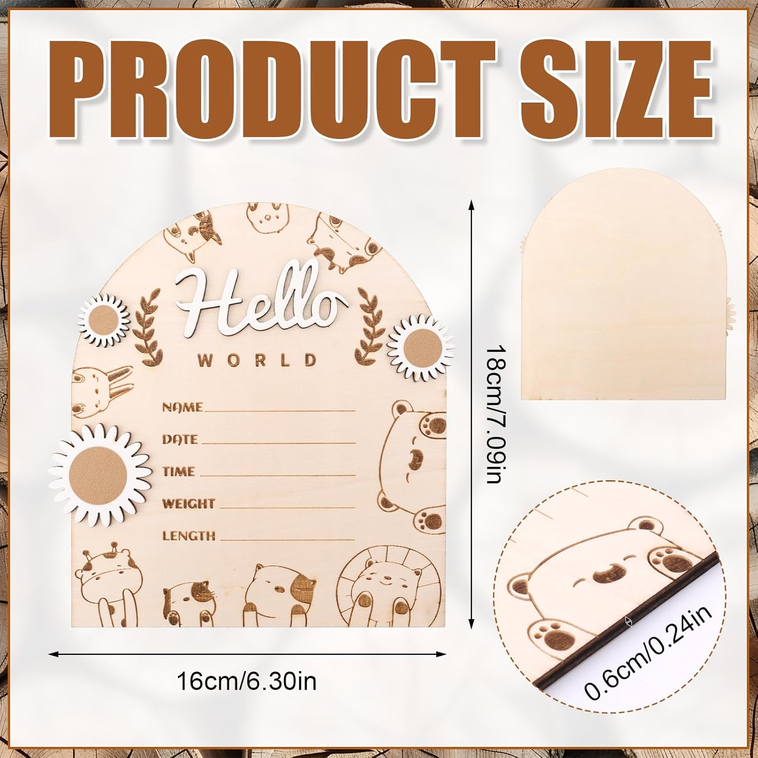Wooden Baby Announcement Sign, Hello World Baby Sign Baby Announcement Plaque Newborn Baby Name Board Birth Announcement Sign for Baby Shower Gifts Photo Props Wall Decoration