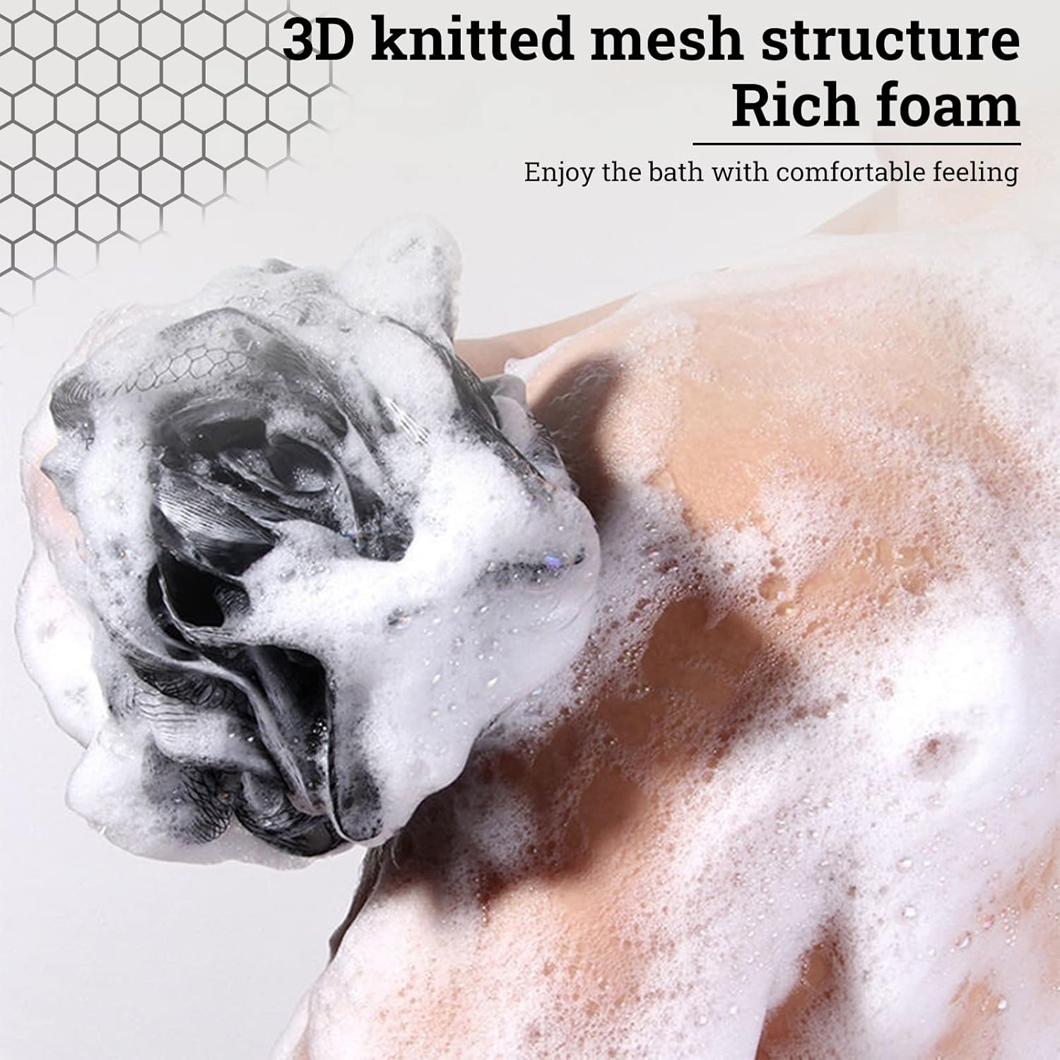 Loofah Charcoal Bath Shower Sponge Body Scrubber,75G XL Exfoliate Mesh Pouf Shower Bouquet,3 Pack Black Large Bath Sponge for Women and Men