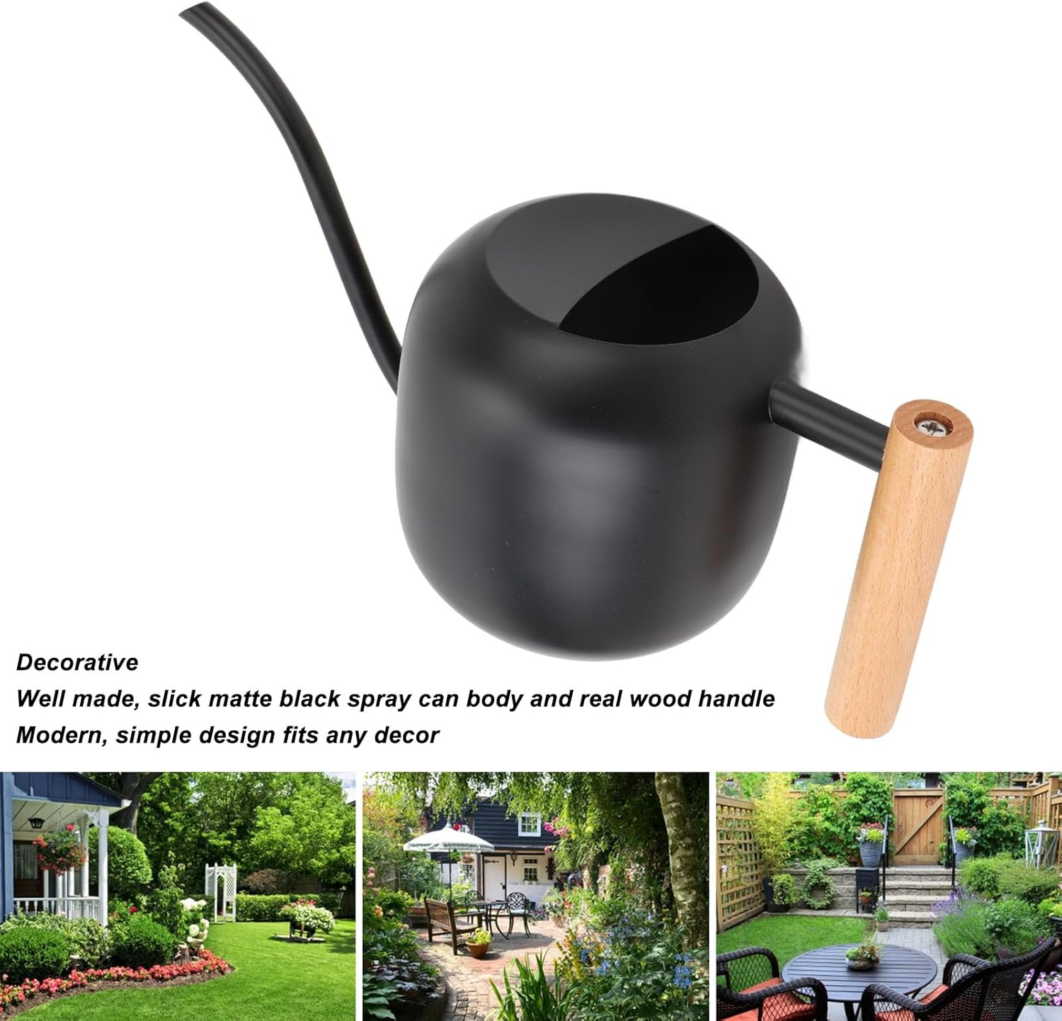 ​Watering Can for Indoor Plants, 1.2L Small Metal Stainless Steel Watering Can with Long Spout and Wooden Handle Modern Semi Open Top Watering Pot for Indoor Bonsai Plants Garden image number 2