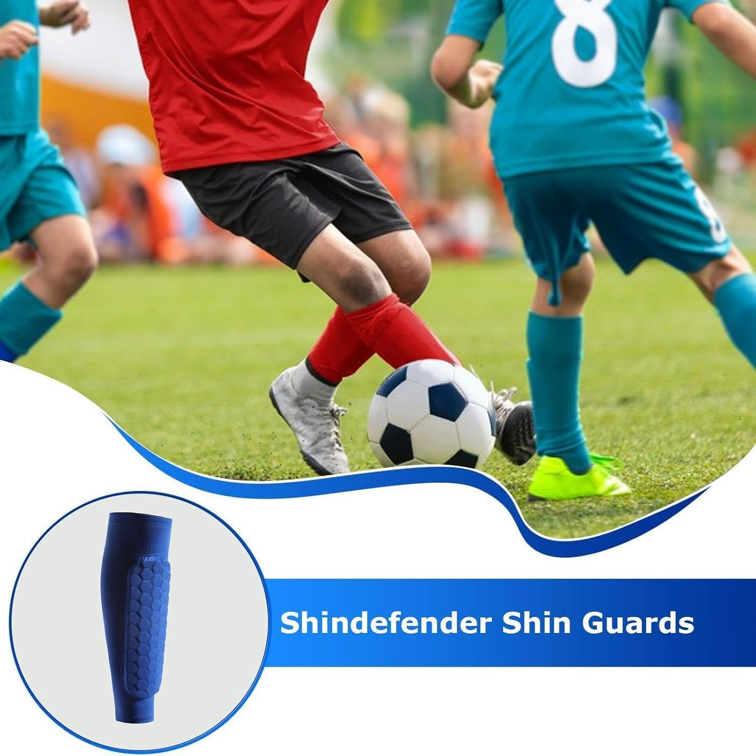 2Pack Soccer Shin Guards Shin Pads,Igugig Calf Compression Sleeve with Honeycomb Pads, Support for Shin Splint Baseball Boxing Kickboxing- 1 Pair image number 1