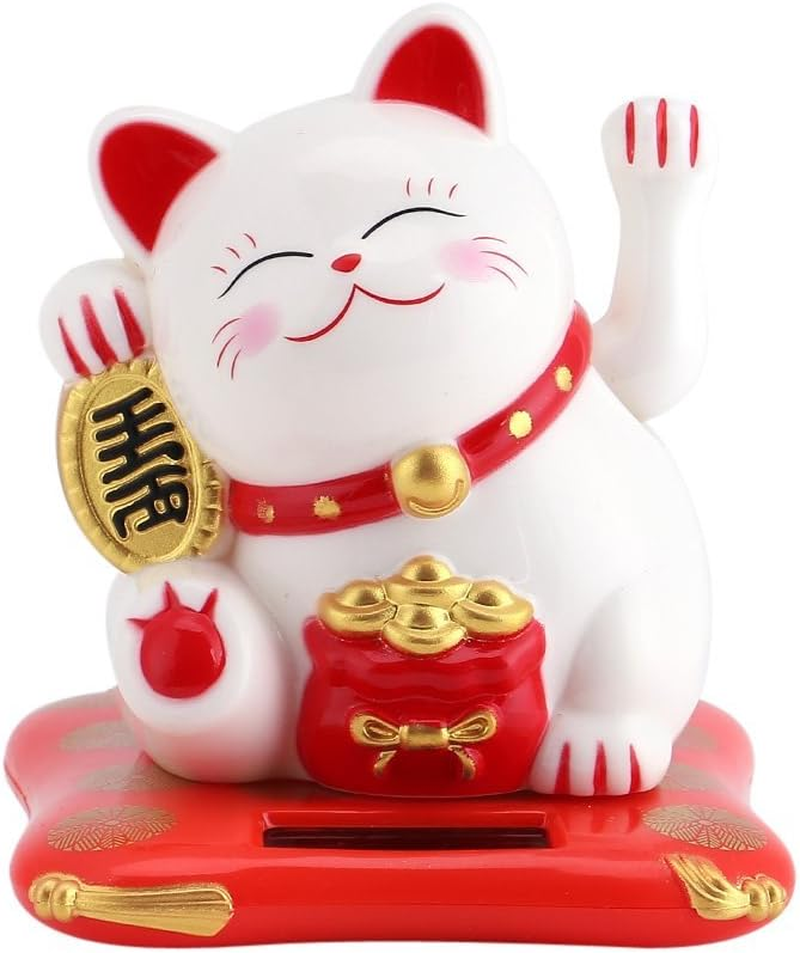 Jadeshay Invitating Cat Solar Powered Cute Waving Cat Good Luck Wealth Invitating Cats Home Car Decoration (White) image number 4