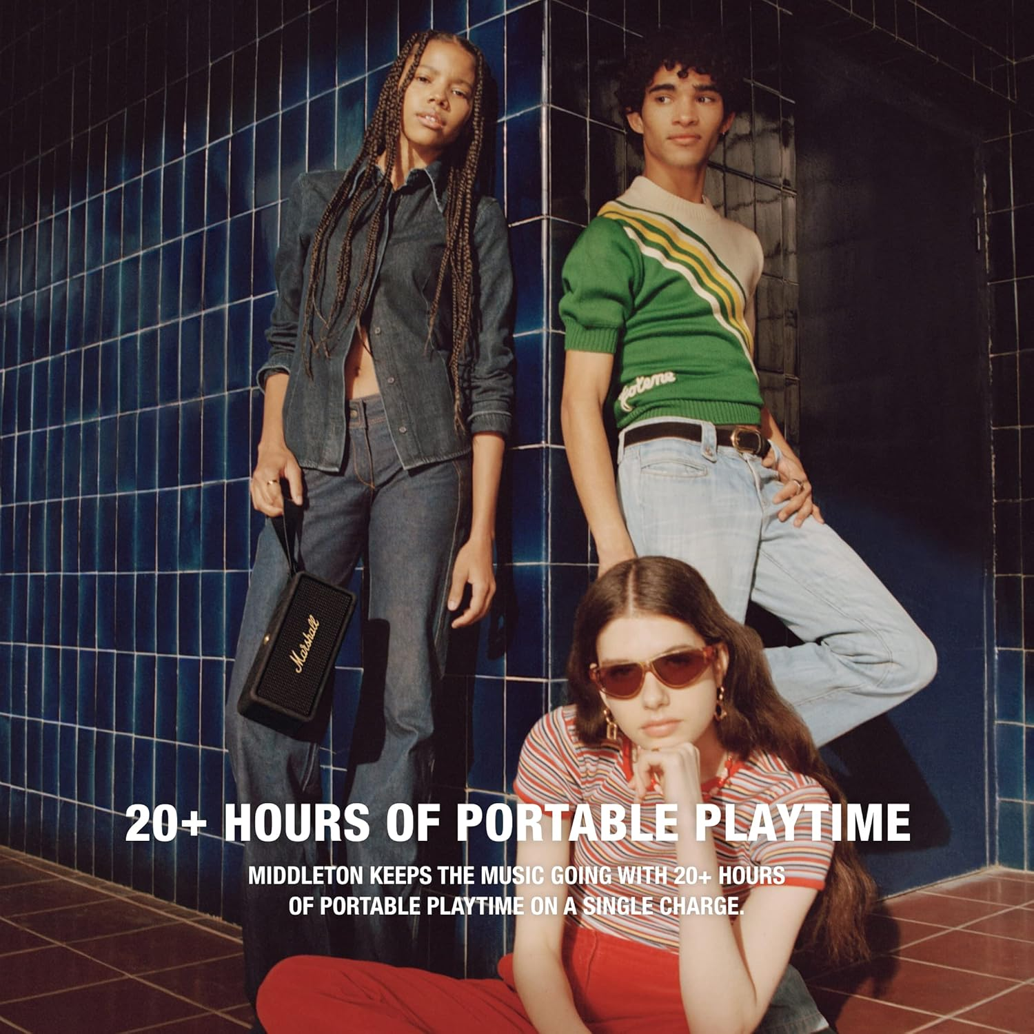 Marshall Middleton Portable Bluetooth Speaker (Black and Brass) image number 4