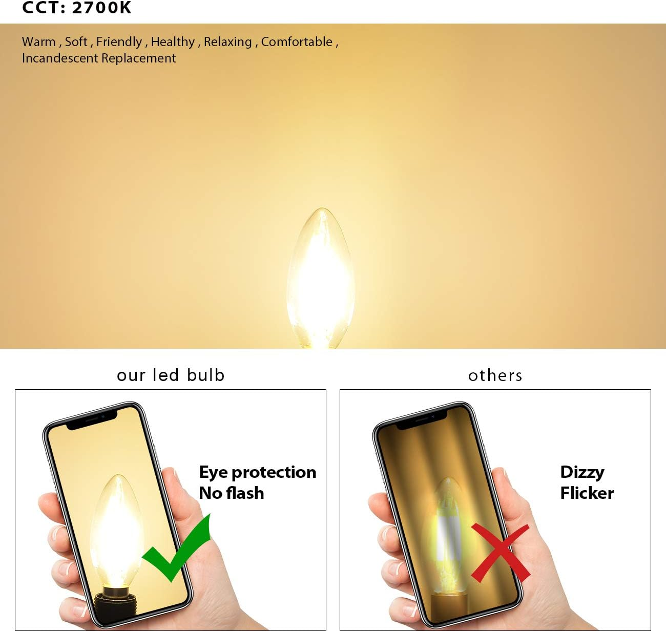 LVWIT 6W B22 LED Candle Filament Bulb, Bayonet Light Bulb,60W Incandescent Bulb Equivalent,2700K Warm White C35 Led Bulbs, 806Lm, Retro Light Bulb, Non-Dimmable (6-Pack) image number 6