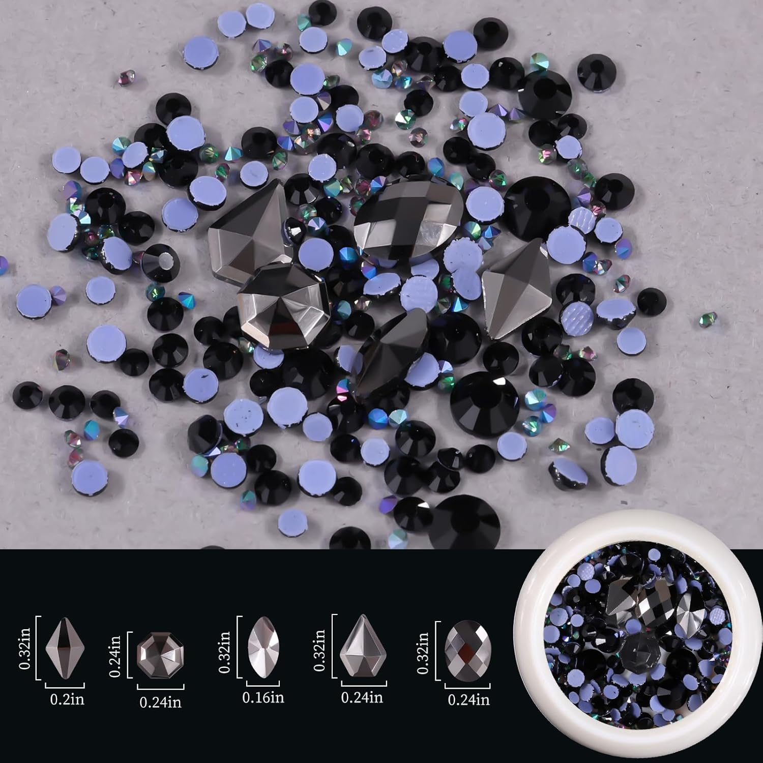 (Micro Mini Stones Kit) - Edittime 6 Wheels Mixed Sparkle Nail Art Rhinestones Diamonds Crystals Beads Artificial Pearls and Gold Silver Nail Studs Gems Metal Rivets Charms Hollow Moon Star Shaped image number 6