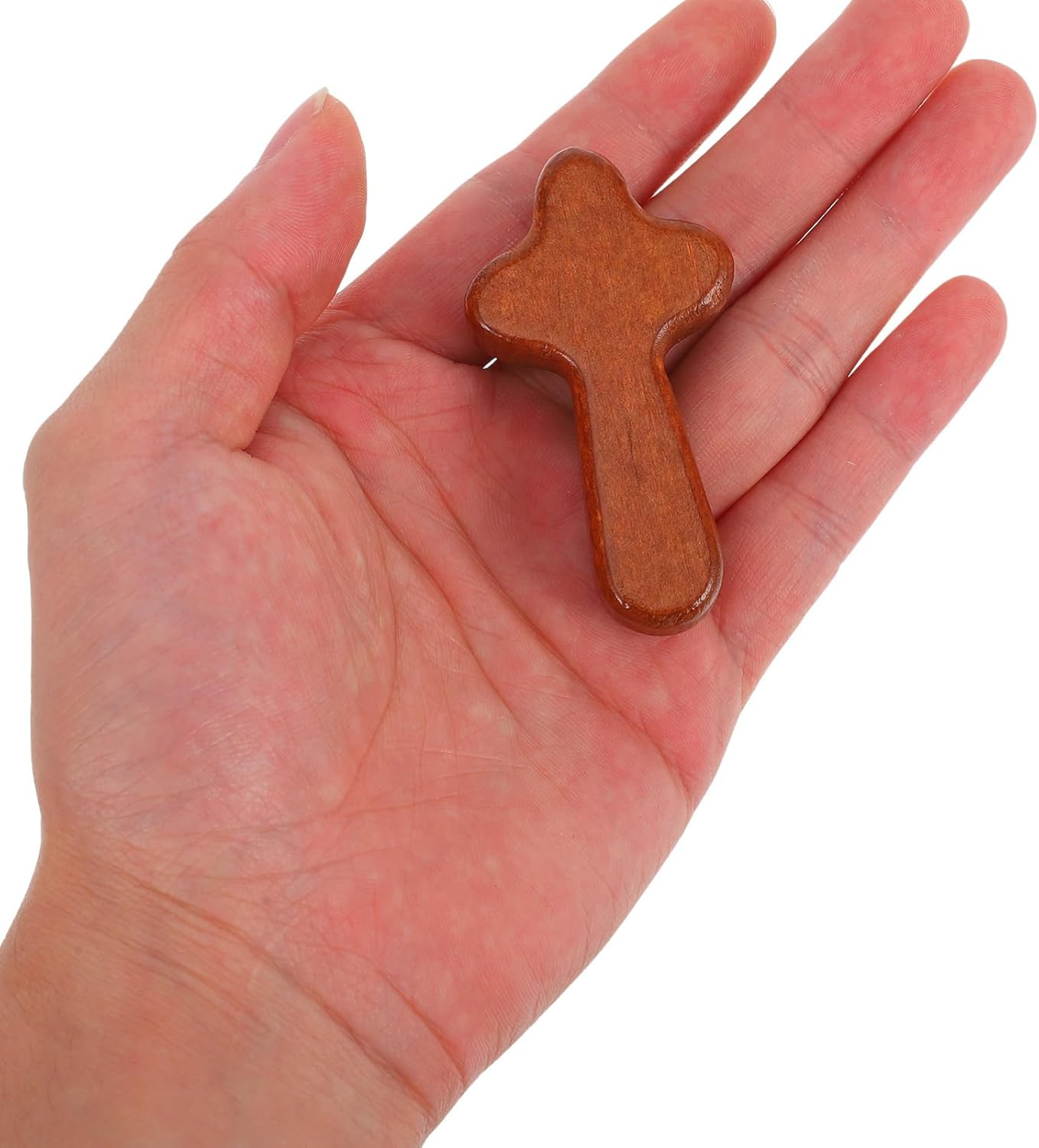 TOGEVAL 3Pcs Small Wooden Prayer Cross Handheld Palm Cross for Comfort Peace Portable Religious Baptism First Communion Confirmation Made of Pine Wood