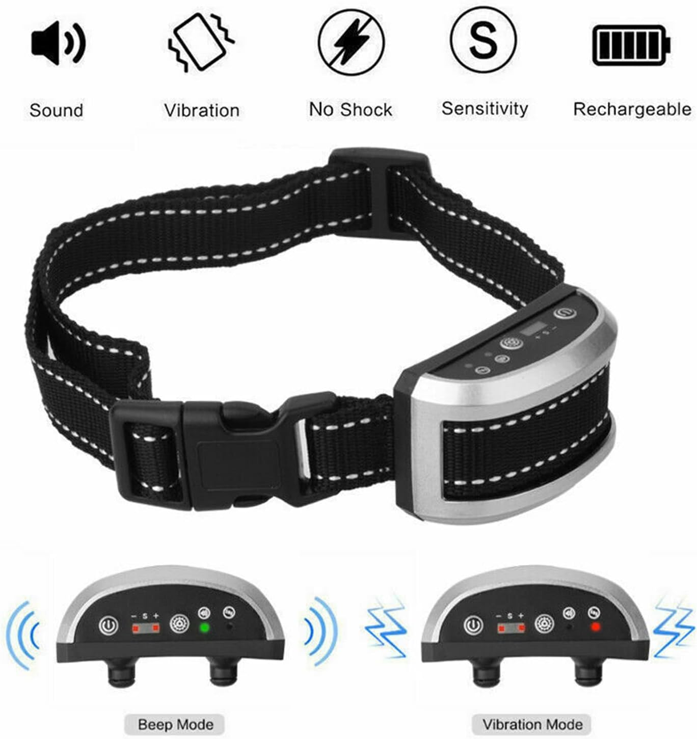 Leona Co Shock Collar, Bark and Training Collar Combo, Rechargeable Automatic No-Shock anti Bark Collar, Auto Stop Barking Trainer (Black Bone) image number 3