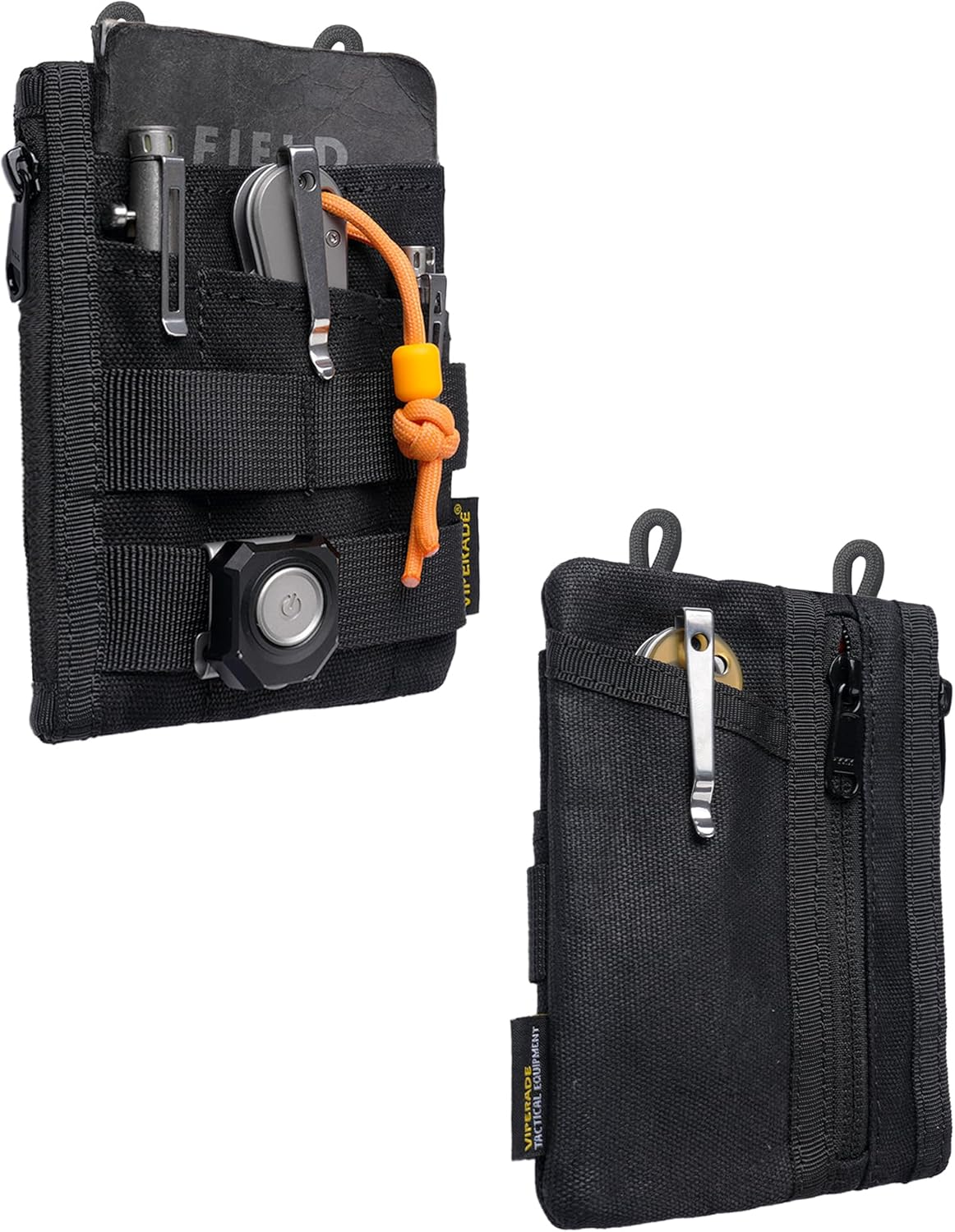 VIPERADE VE16N-OW Waxed Canvas Small EDC Pouch with 7 Pockets, Pocket Organizer Pouch for Men, Small Tool Pouches for EDC Multitools Pocket Knife Flashlight