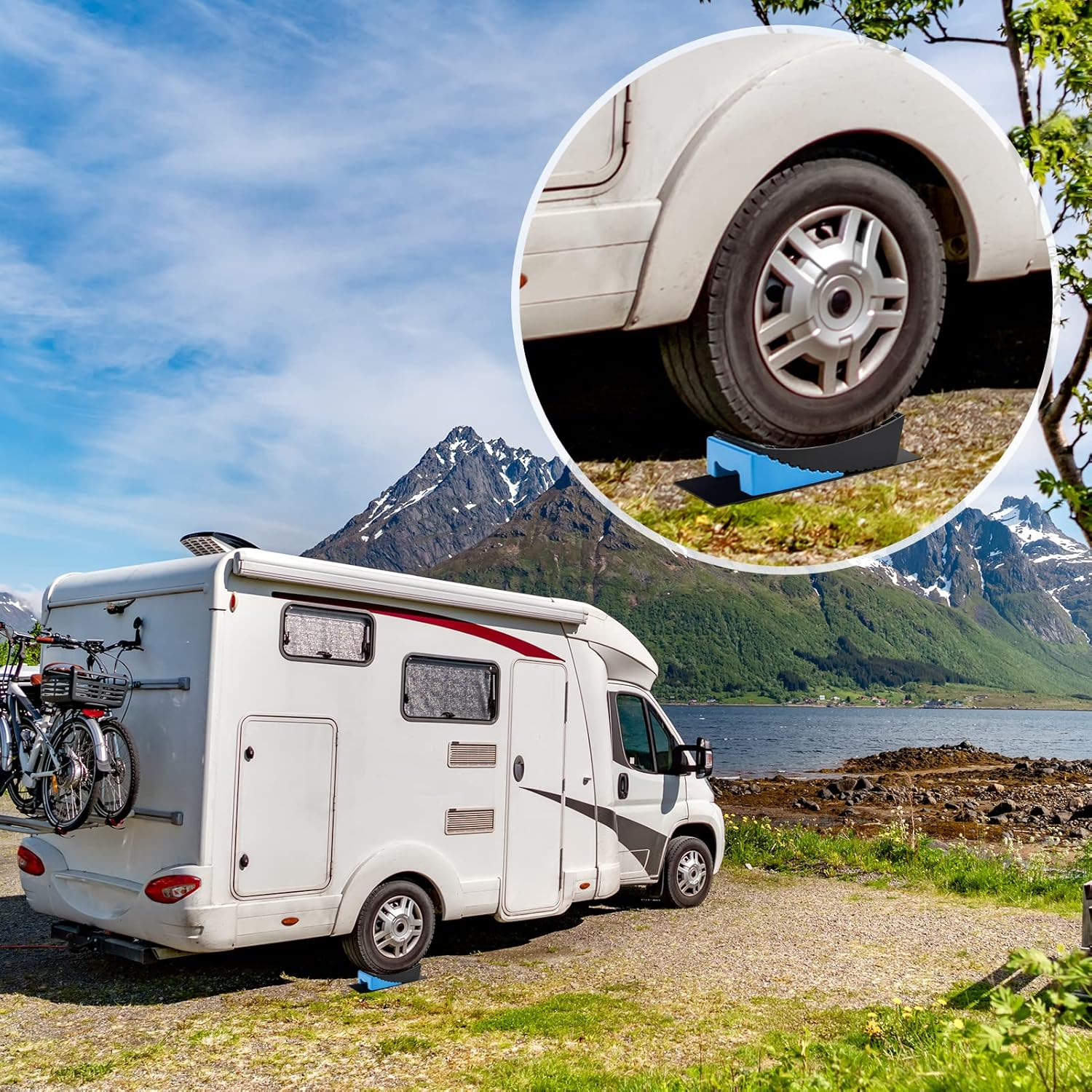 Kohree Camper Leveler Kit for Travel Trailers with RV Curved Levelers, Wheel Chocks, Anti-Slip Mats, up to 35,000 Lbs, Faster than RV Leveling Blocks Ramps Chocks, 2 Packs image number 3