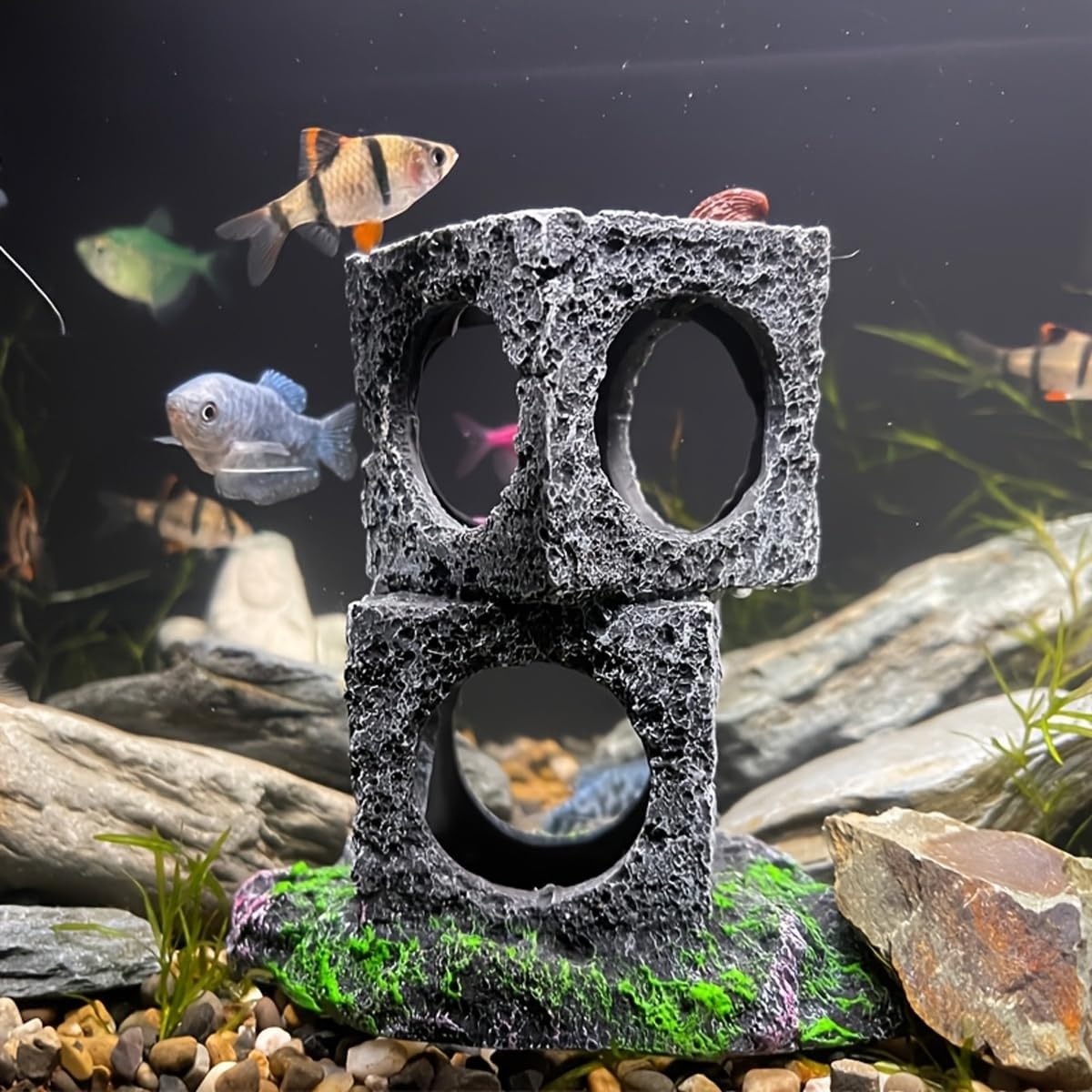 AIMALL Resin Square Fish Tank Cave Set 2/3/5 Cubes Aquarium Hideout Rock Decoration Cichlid Breeding Shelter Shrimp Hiding Box Aquascape Ornament image number 6