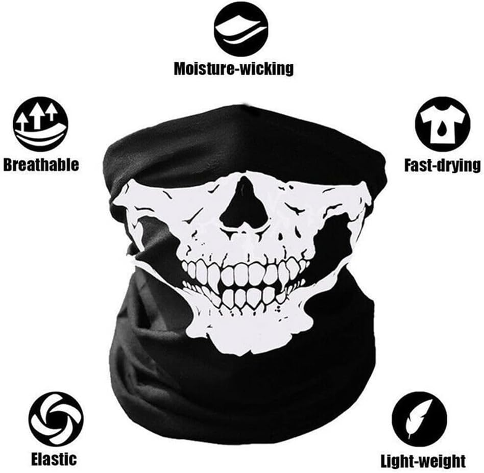 2Pcs Breathable Face Skull Mask Half Face Motorbike Neck Headwear Outdoor Ski Skull Party Masks Sport Halloween Mask for Bike Motor Cycling