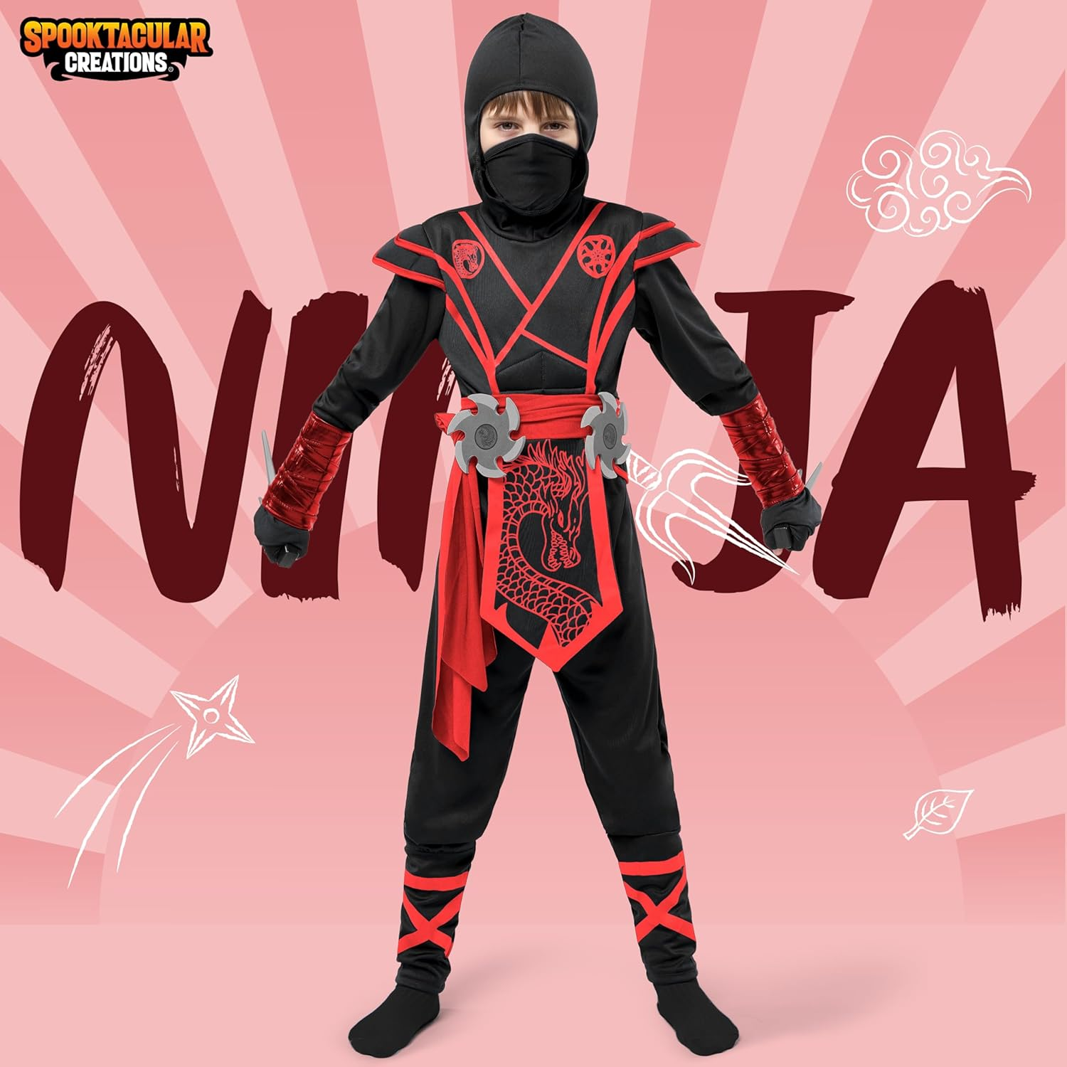 Spooktacular Creations Halloween Ninja Costume Kids, Ninja Dragon Jumpsuit Set, Boys Halloween Costume for Dressup Party image number 2