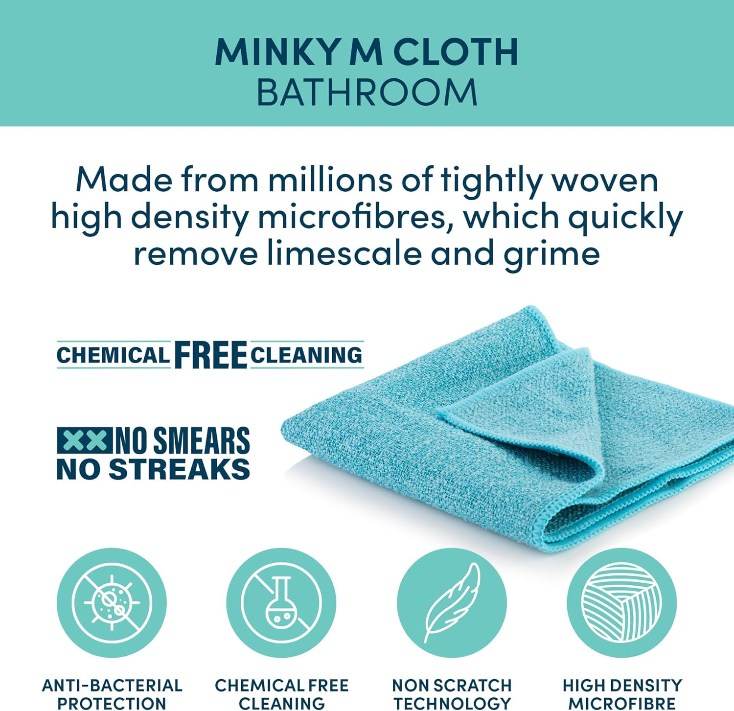 Minky M Cloth Dual-Sided Bathroom Cleaning Cloth - Anti-Bacterial Microfibre for Limescale Removal image number 4