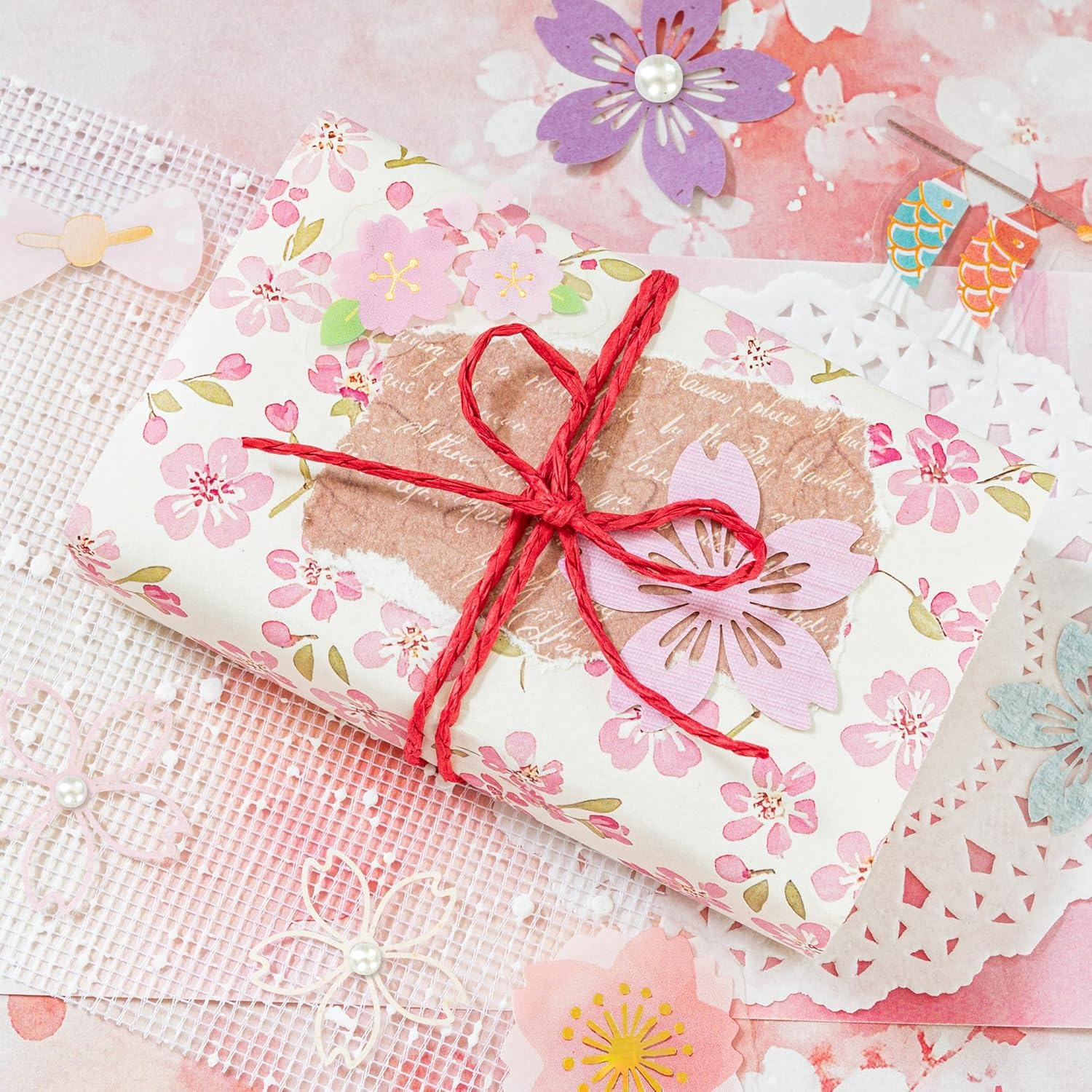 Sakura Scrapbooking Kit Cherry Blossom Decorative Sticker & Paper Flower Paper Cutouts Japanese Flower Decals with Gold Foil for Journal Planner Arts and Crafts Card Making Collaging (Freesa) image number 4