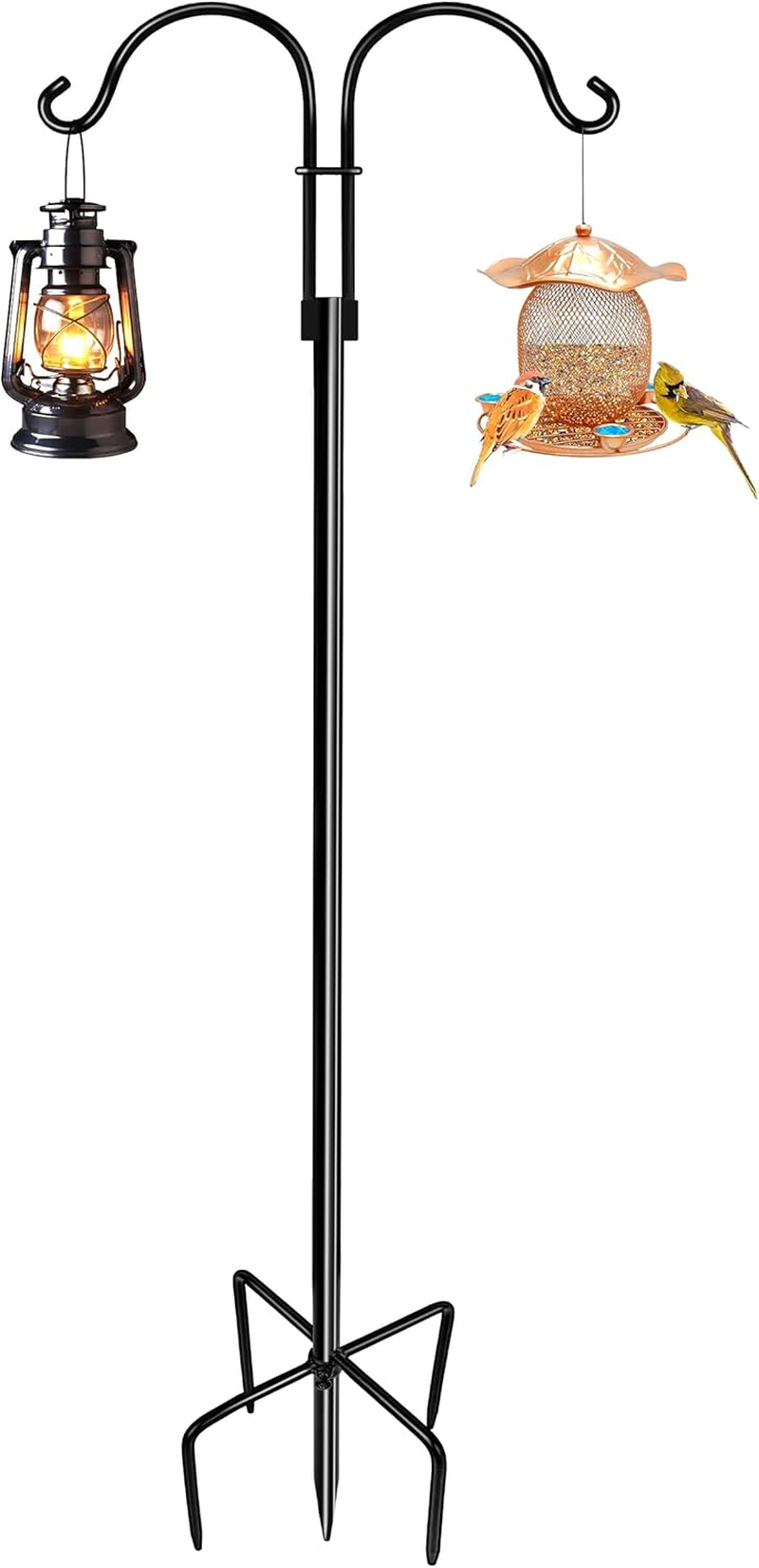 Double Shepherd Hooks for Outdoor, XICEN 79 Inch Heavy Duty Bird Feeder Pole for Hanging Bird Feeder, Garden Hooks Plant Baskets, Garden Plant Hanger Stands with 5 Prong Base image number 3