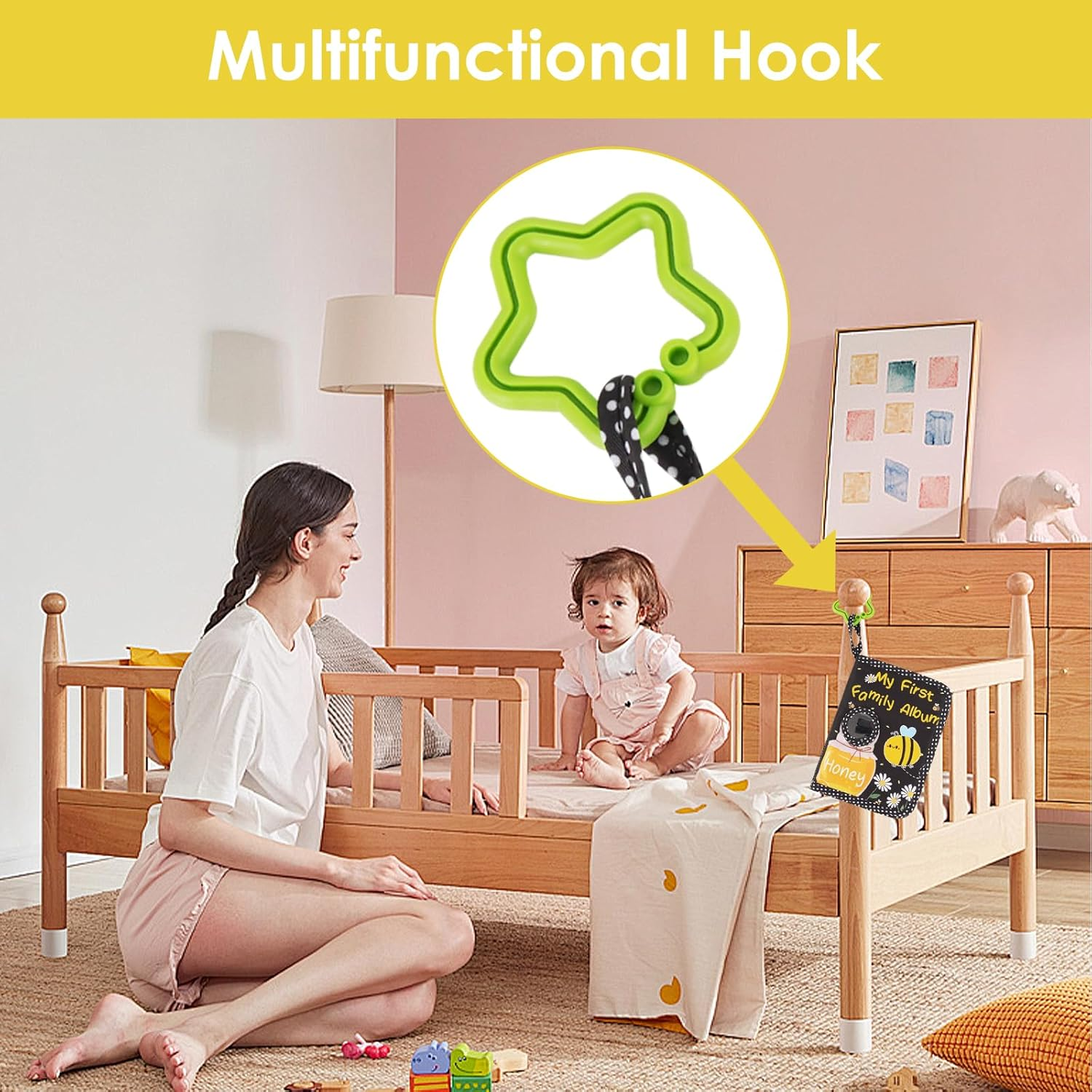 Commemorate Photo Album 4X6 Pictures with Hook, My First Family Memory Book, Soft Cloth Keepsake, Small Album Holder Book with 17 Pages Pocket for Family, Anniversary, Parents Gift (Bee Pattern) image number 2