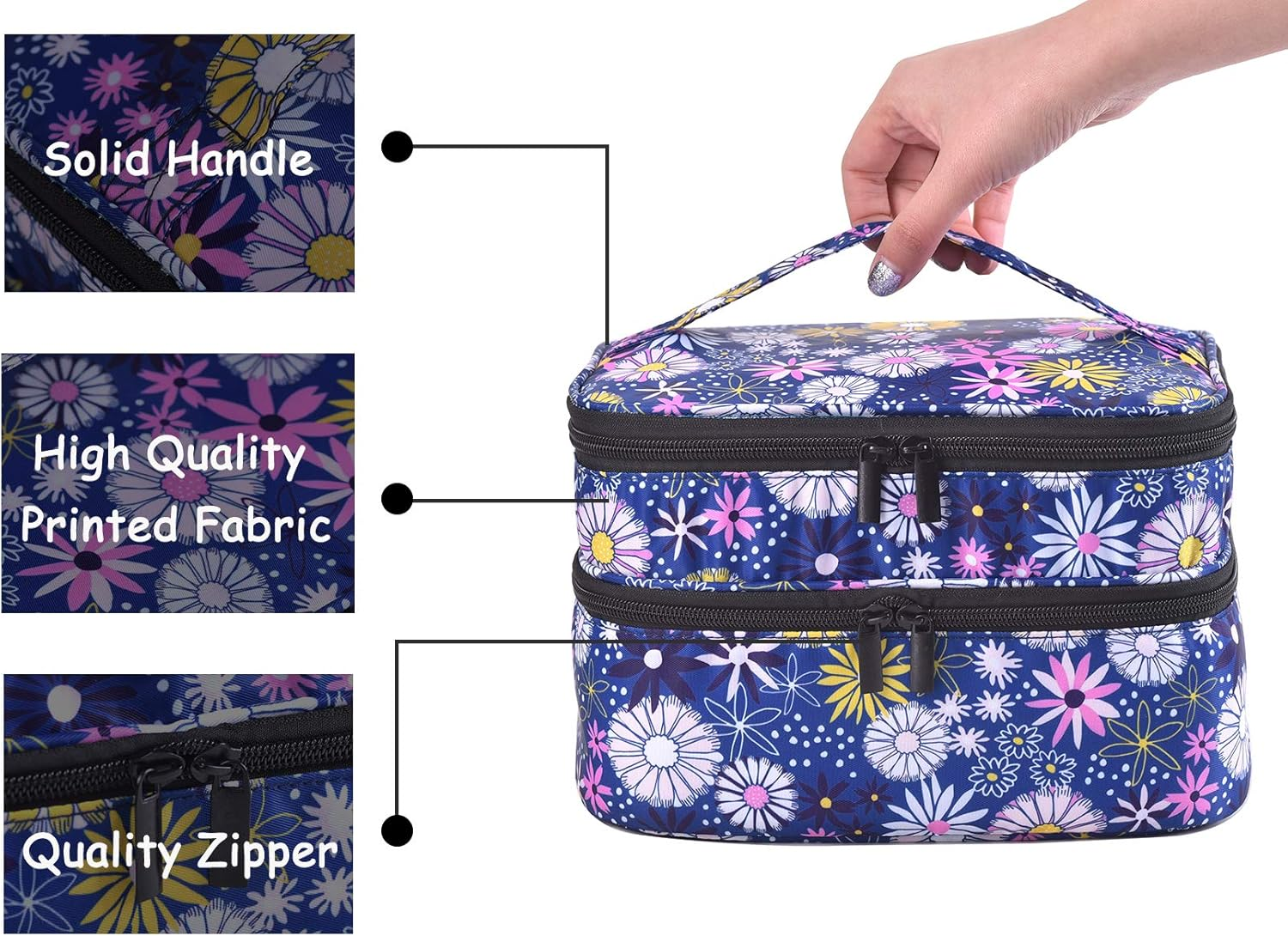 Double-Layer Nail Varnish Storage Case, Essential Oil Bag for for Nail Varnishes and Manicure, Nail Varnish Holder, Holds 30 Bottles (15Ml - 0.5 Fl.Oz) (Flower-2)