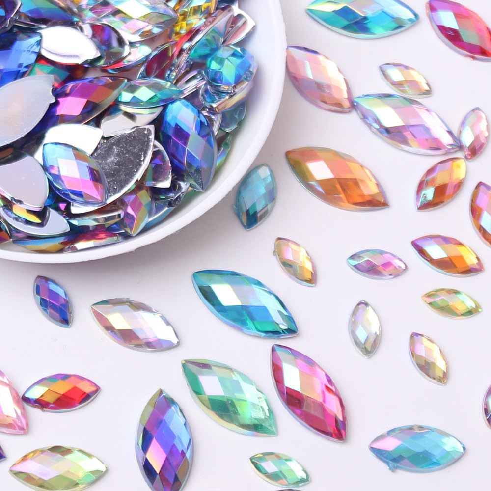 MSLSOZ Colorful Flat Back Rhinestones，200 Water Droplet Shaped Horse Eye Drills (Mixed 4 Sizes) and 700 round Flat Back Resin Rhinestones (6Mm & 5Mm)- Rhinestones for Crafting. image number 3