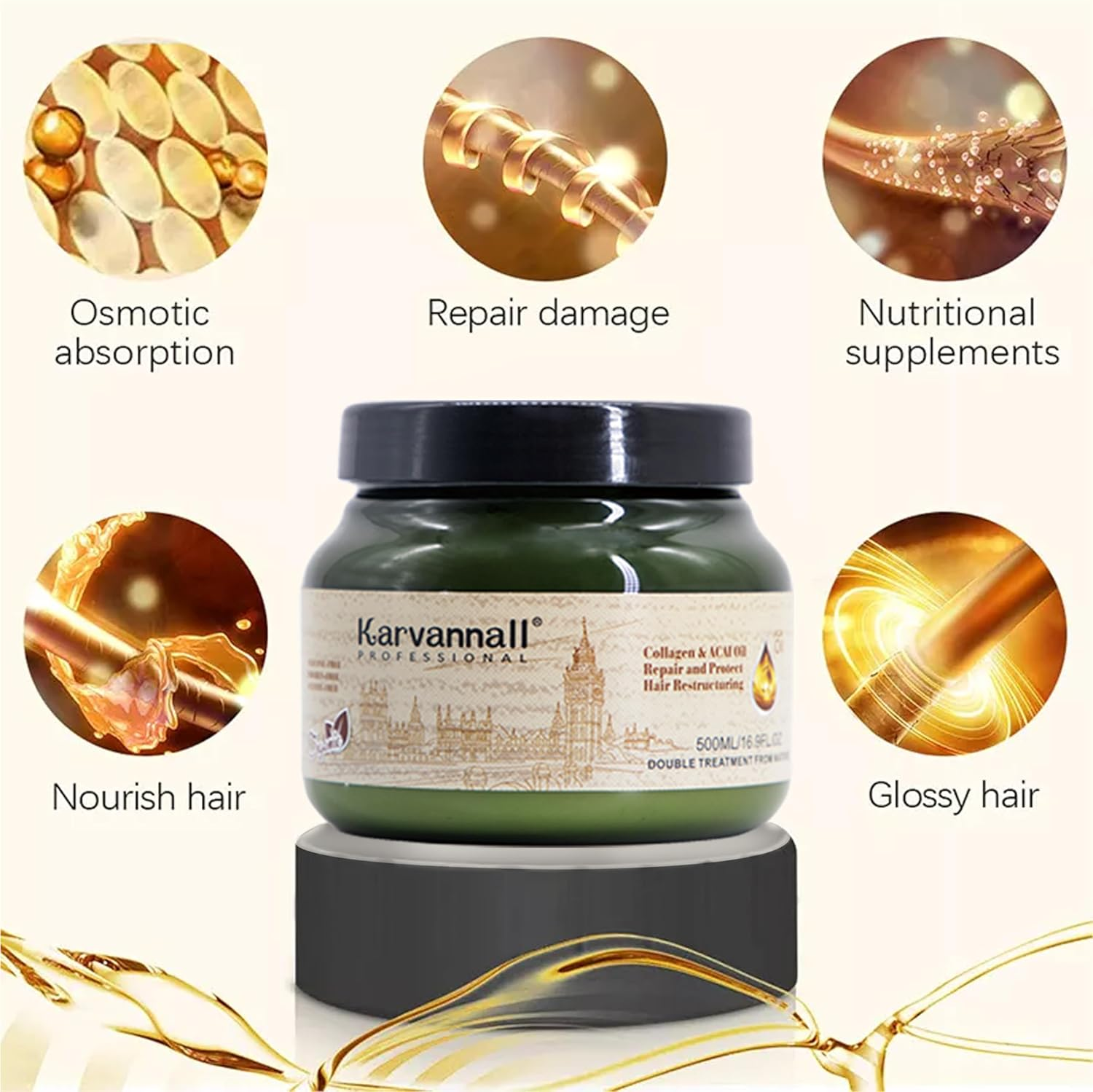 Karvannall Professional Collagen & Acai Oil Hair Mask, 500Ml Double Treatment, Hair Repair & Restructuring Cream image number 6